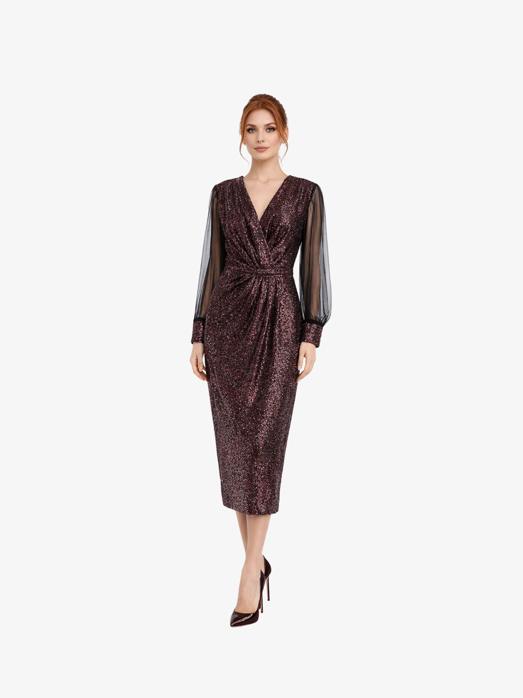 Rochie Midi “Fedora”, Burgundi