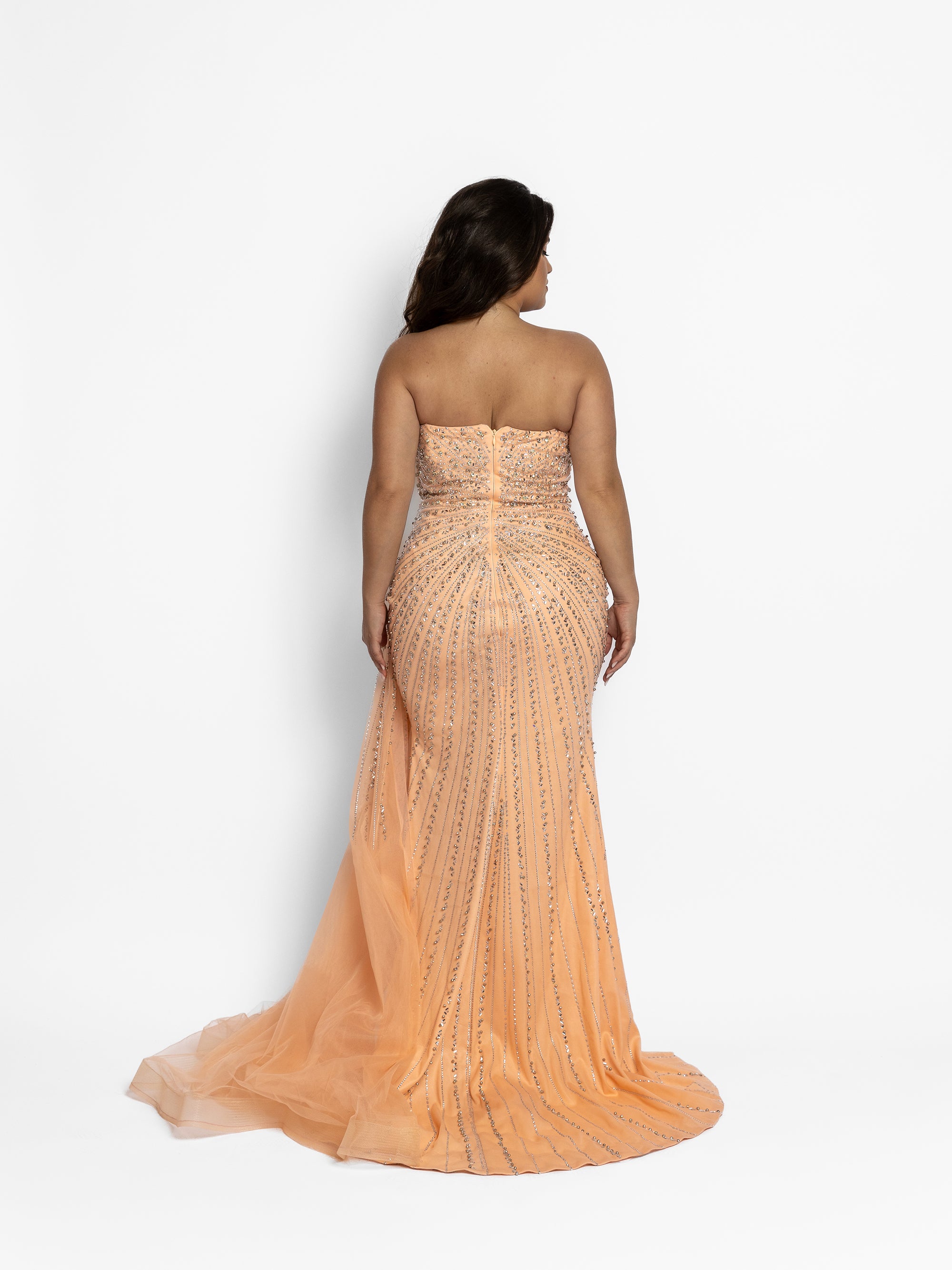 Rochie Lunga cu Trena "Velorya Luxury", Bej