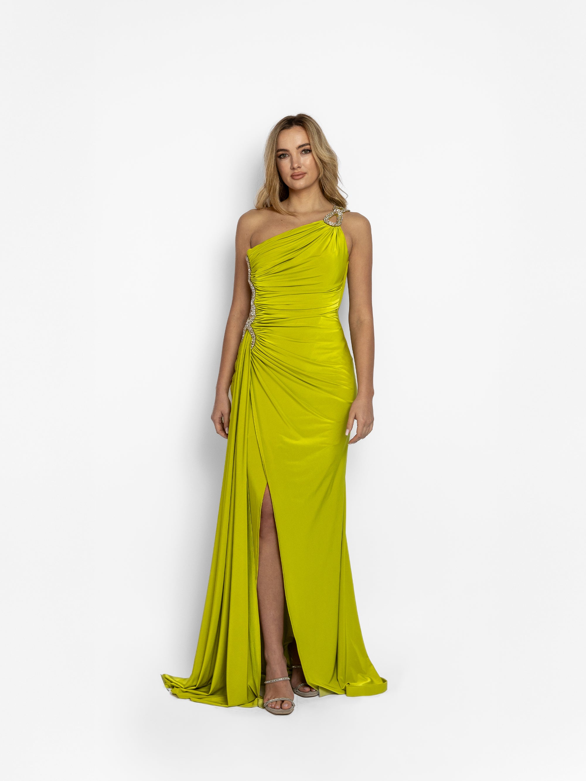 Rochie cu Trena Laterala "Graciella", Verde Fistic