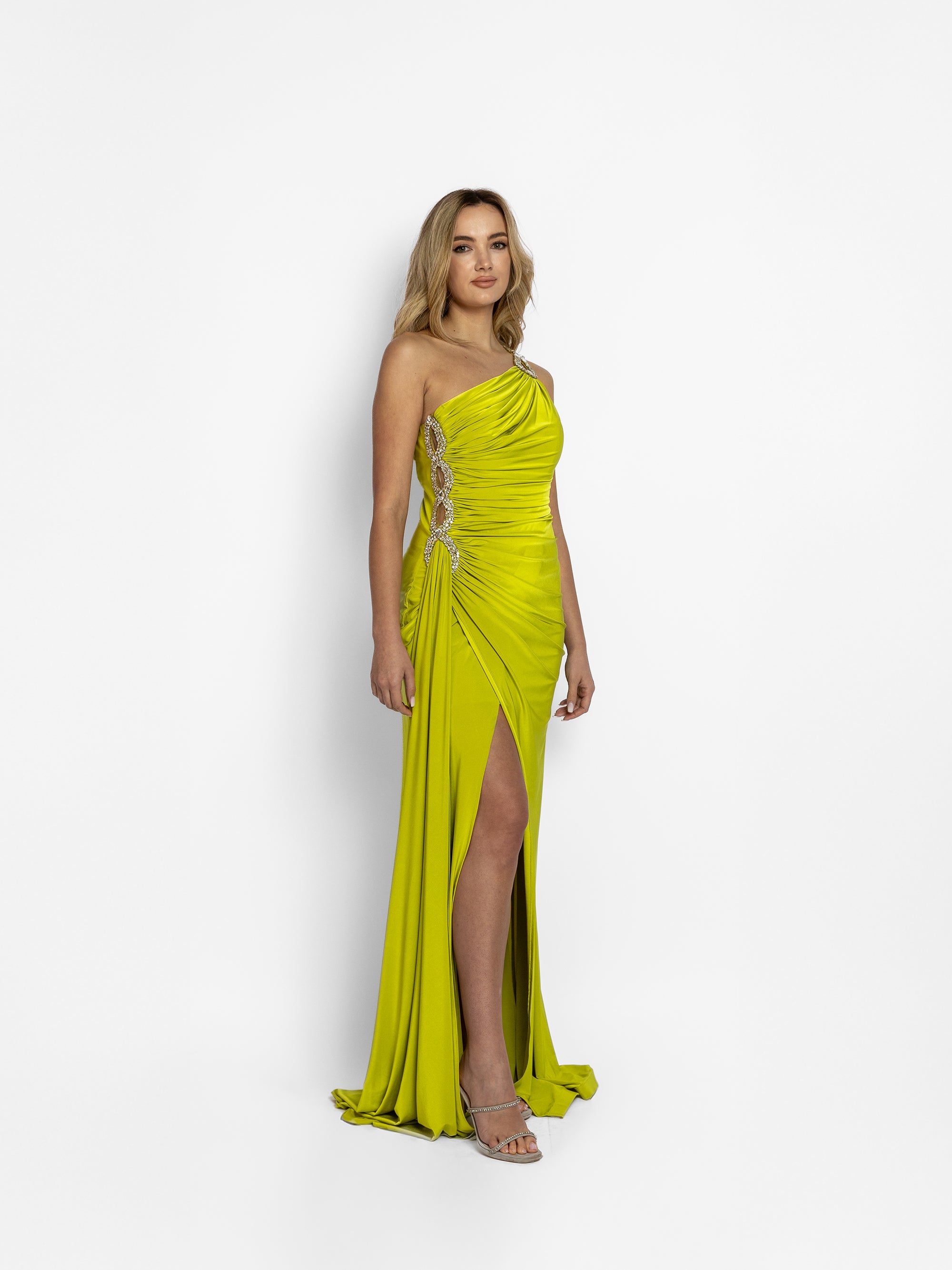 Rochie cu Trena Laterala "Graciella", Verde Fistic