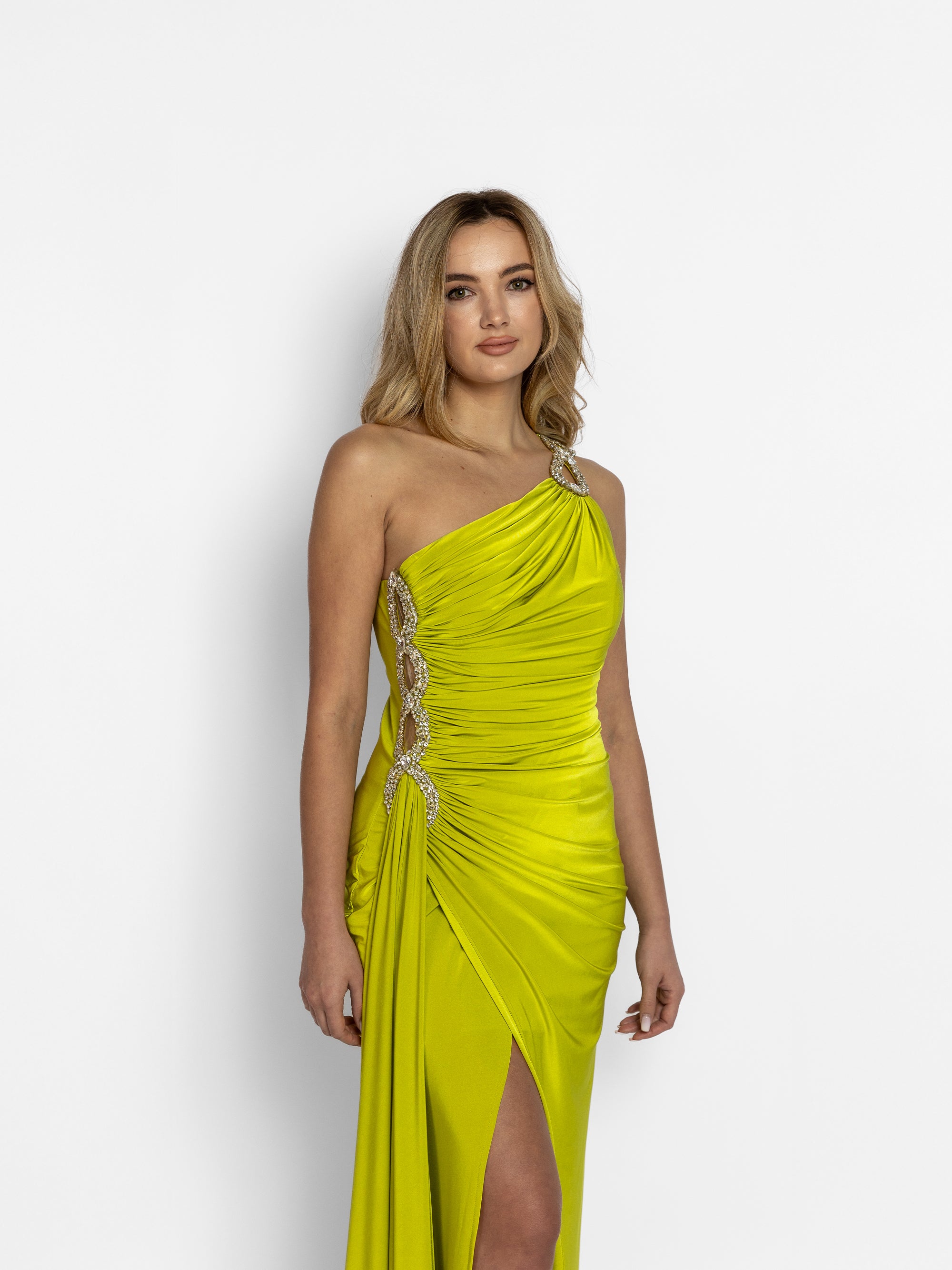 Rochie cu Trena Laterala "Graciella", Verde Fistic