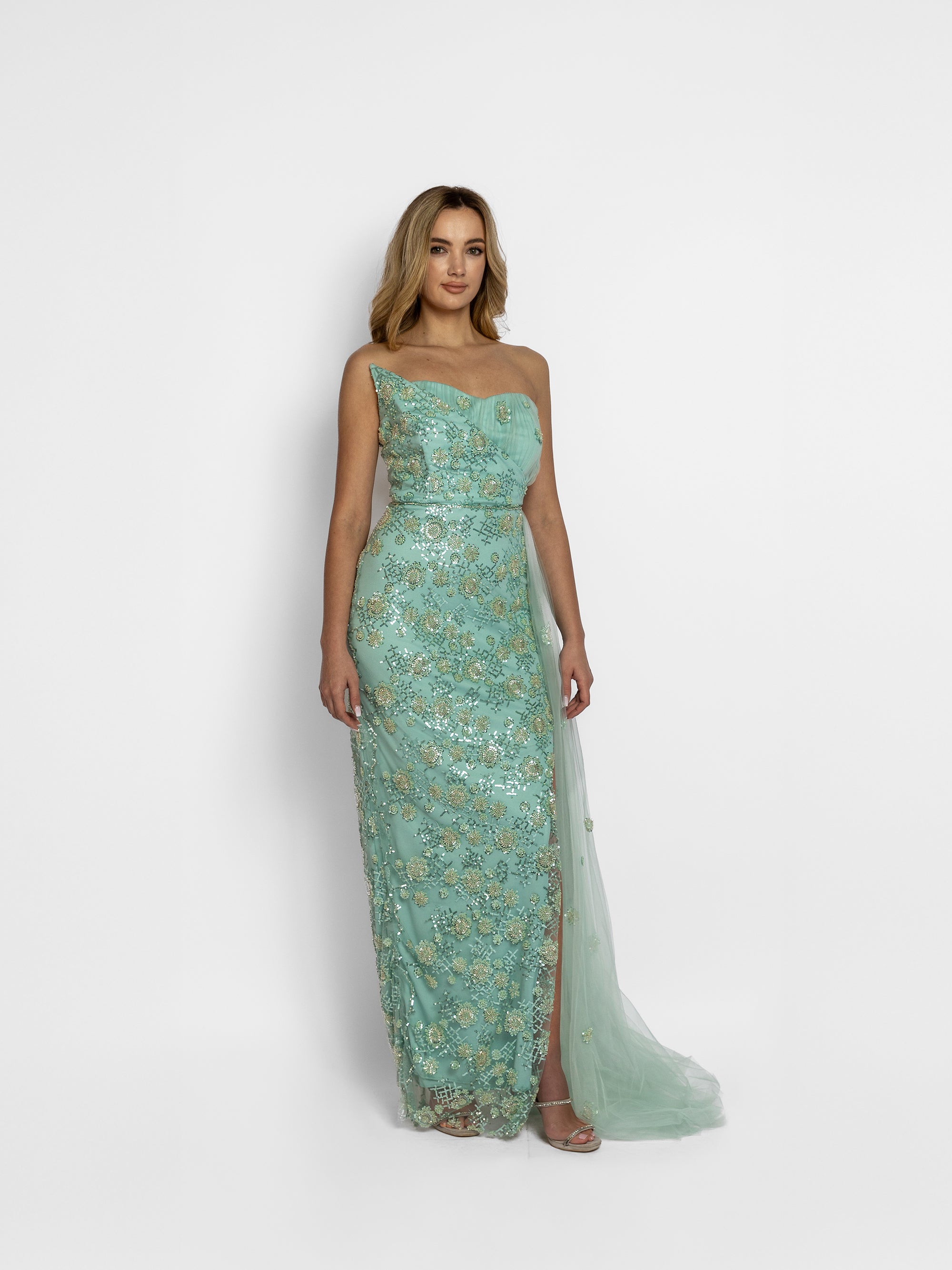 Rochie Lunga din Tafta Moale "Ava", Turcoaz