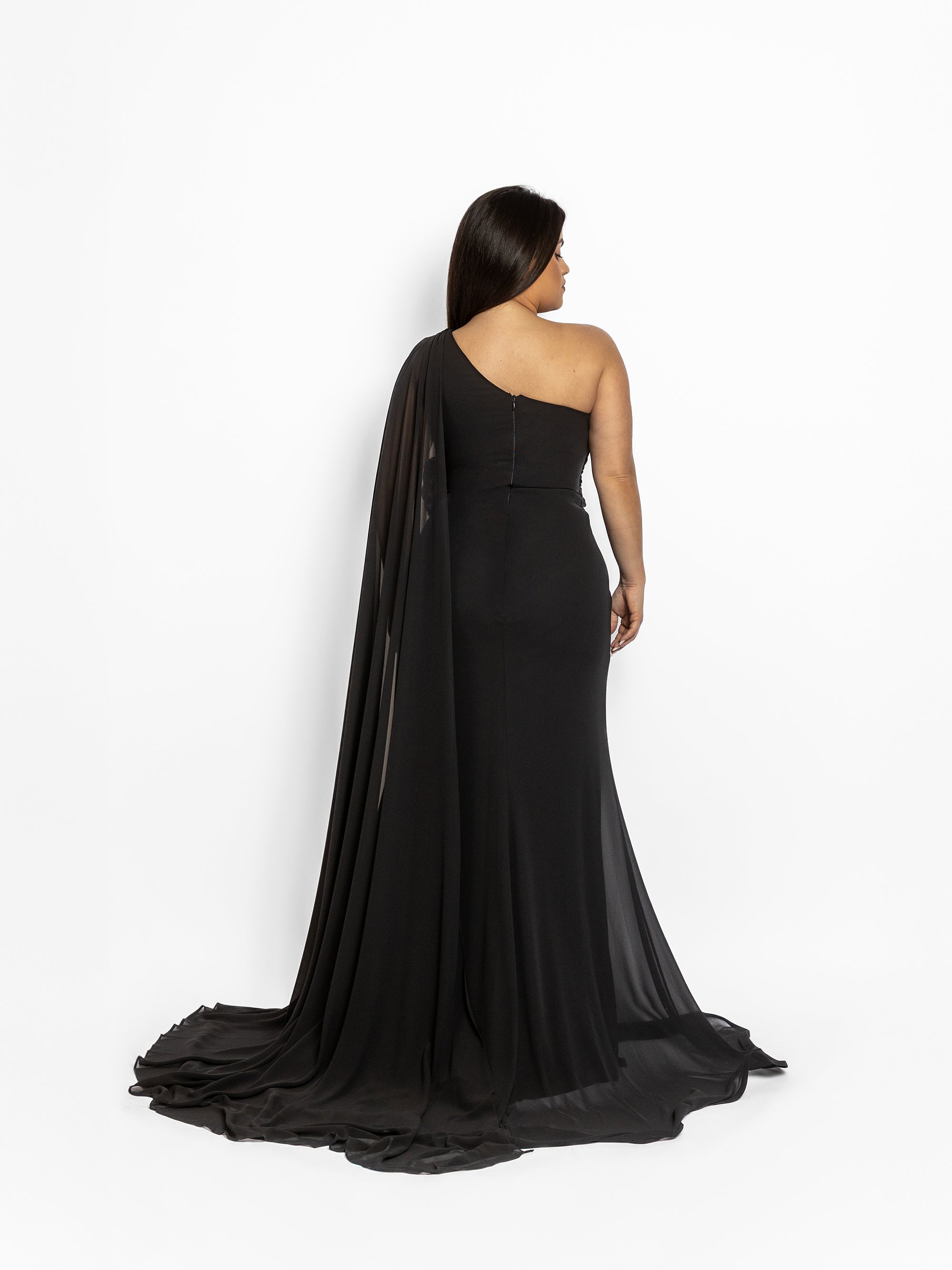 Rochie cu Trena si Accesoriu Tip Trandafir "Caren", Neagra