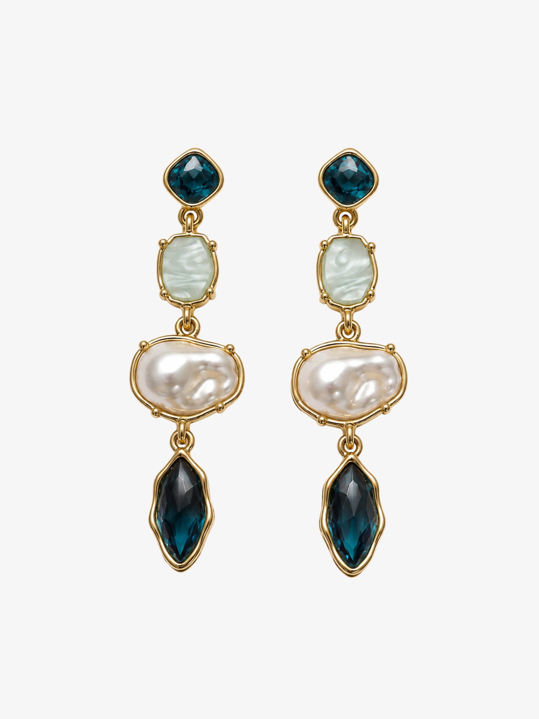 Cercei Luxury “Emeraude de Nacre” cu cristale Albastre