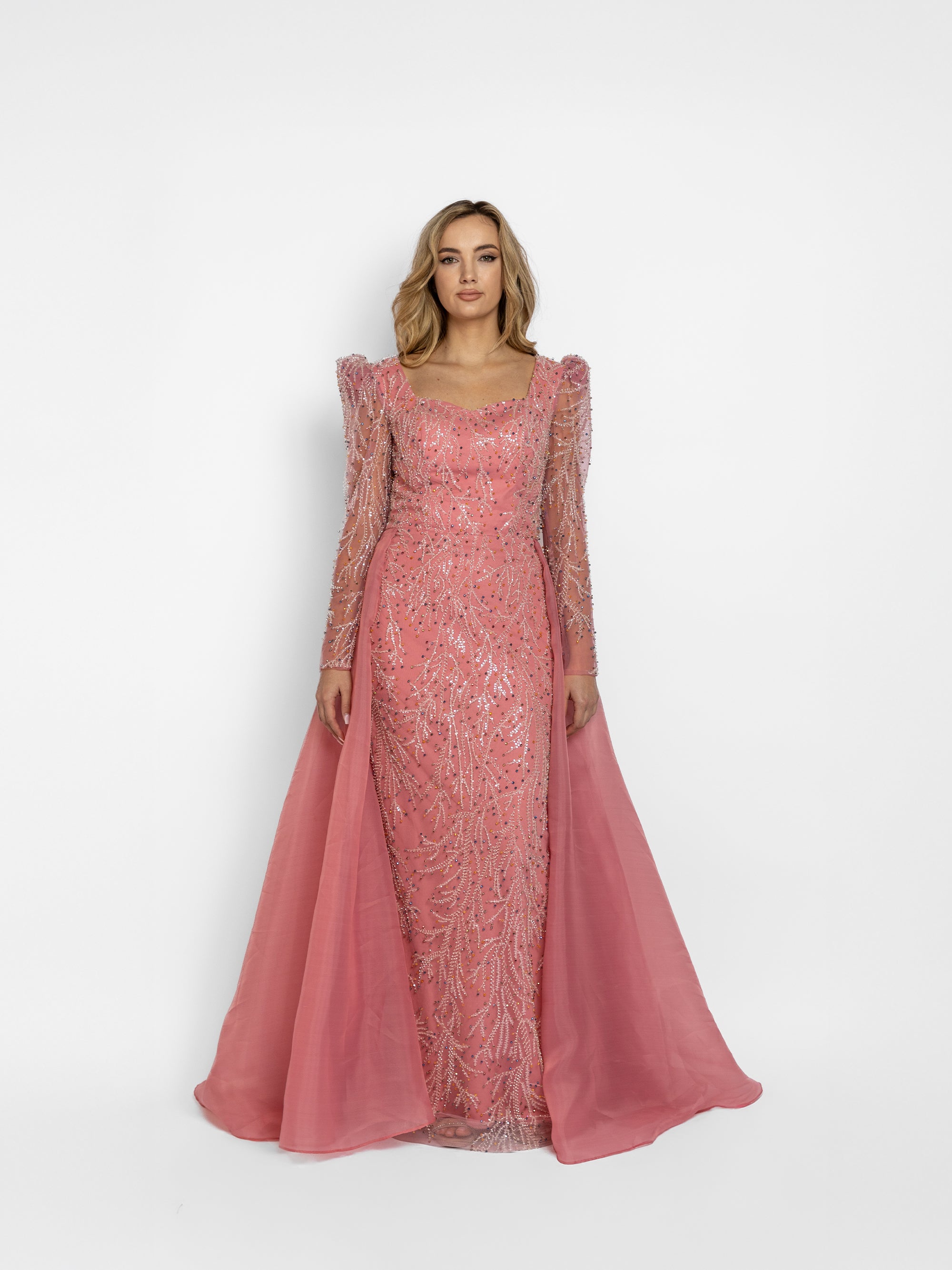 Rochie Lunga cu Trena "Jade", Roz