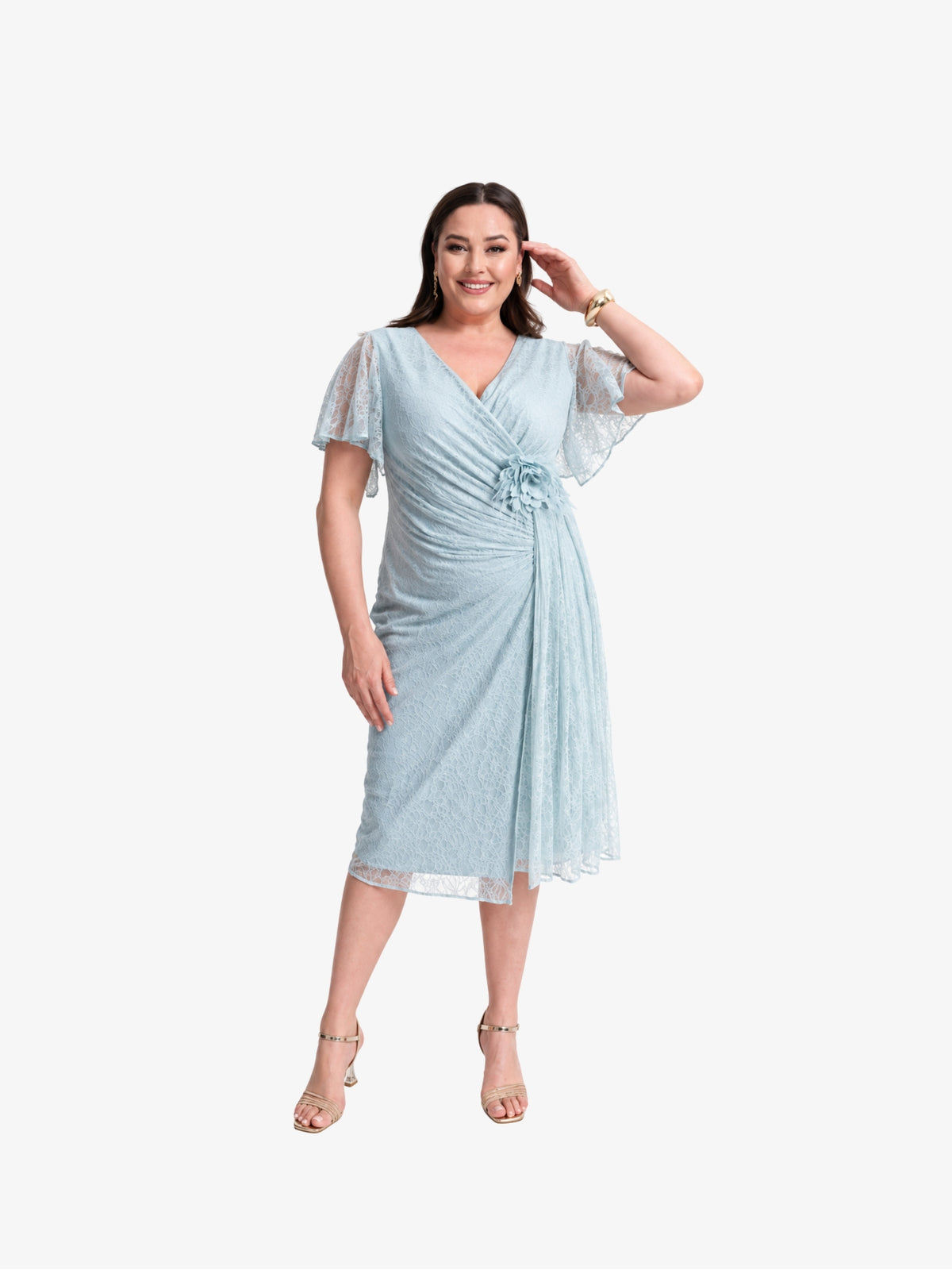 Rochie Midi Plus Size “Celestia”, Albastru Pastel