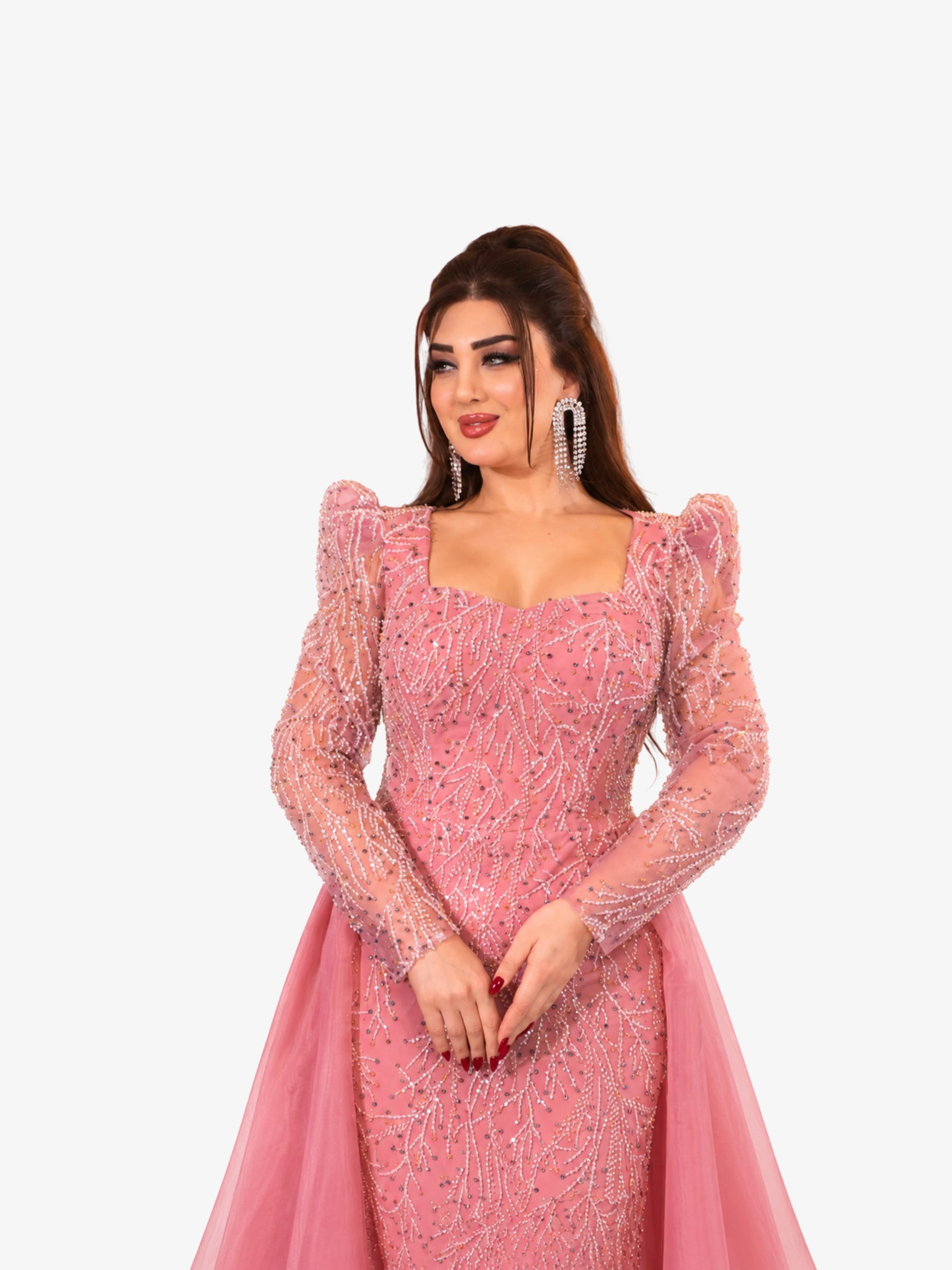 Rochie Lunga cu Trena "Jade", Roz