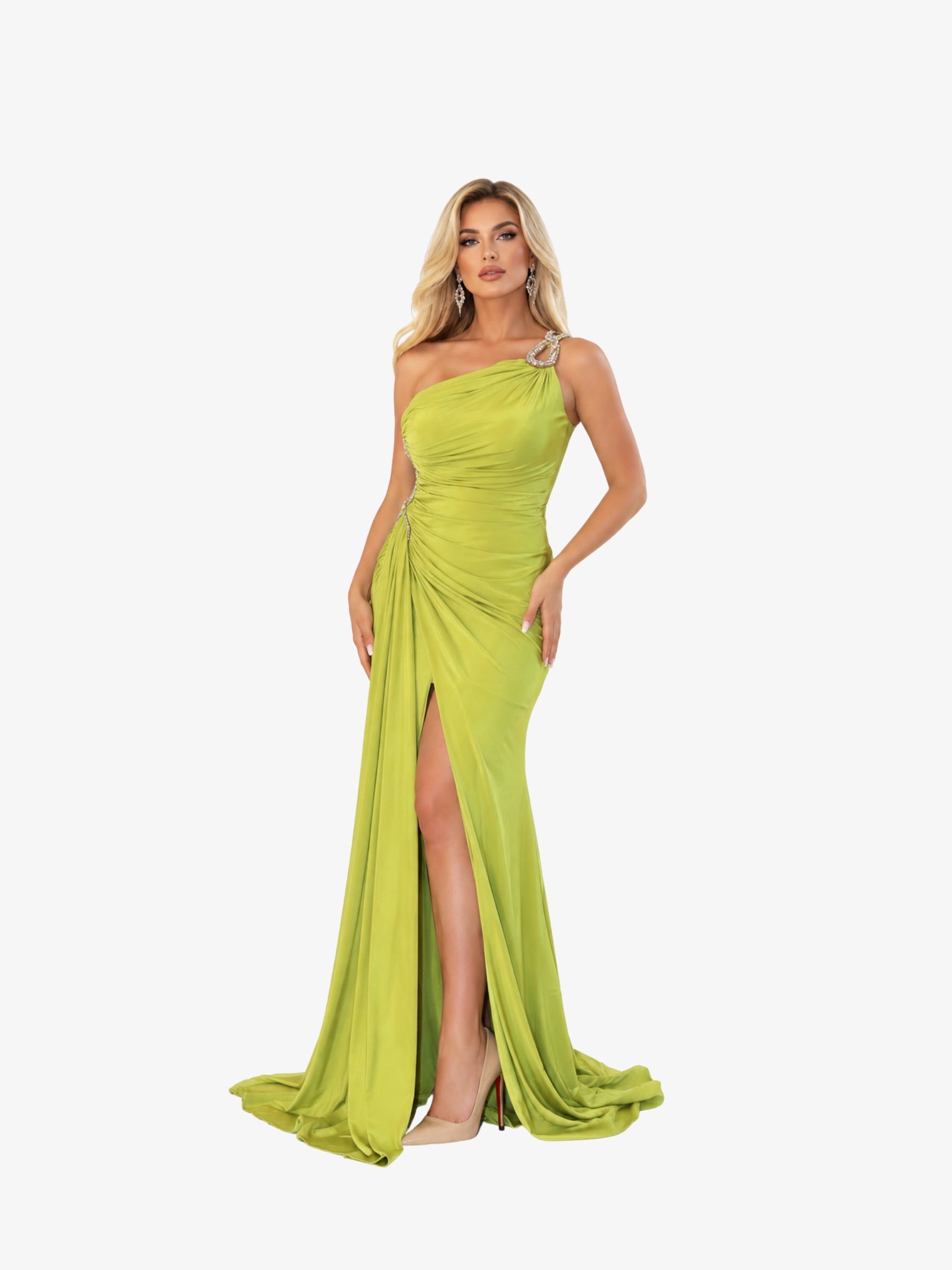 Rochie cu Trena Laterala "Graciella", Verde Fistic