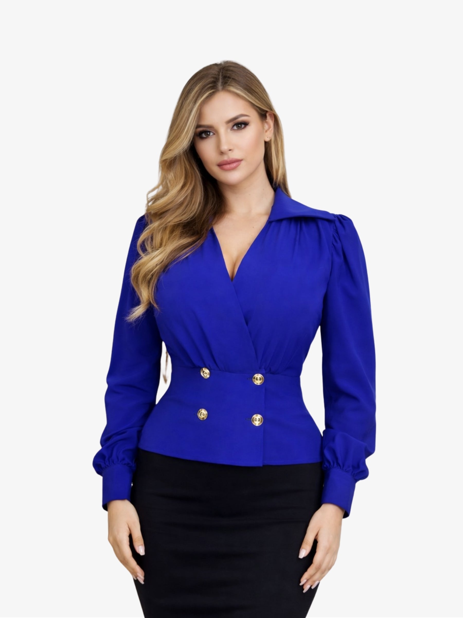 Bluza din Satin si Bumbac "Jessy", Albastra