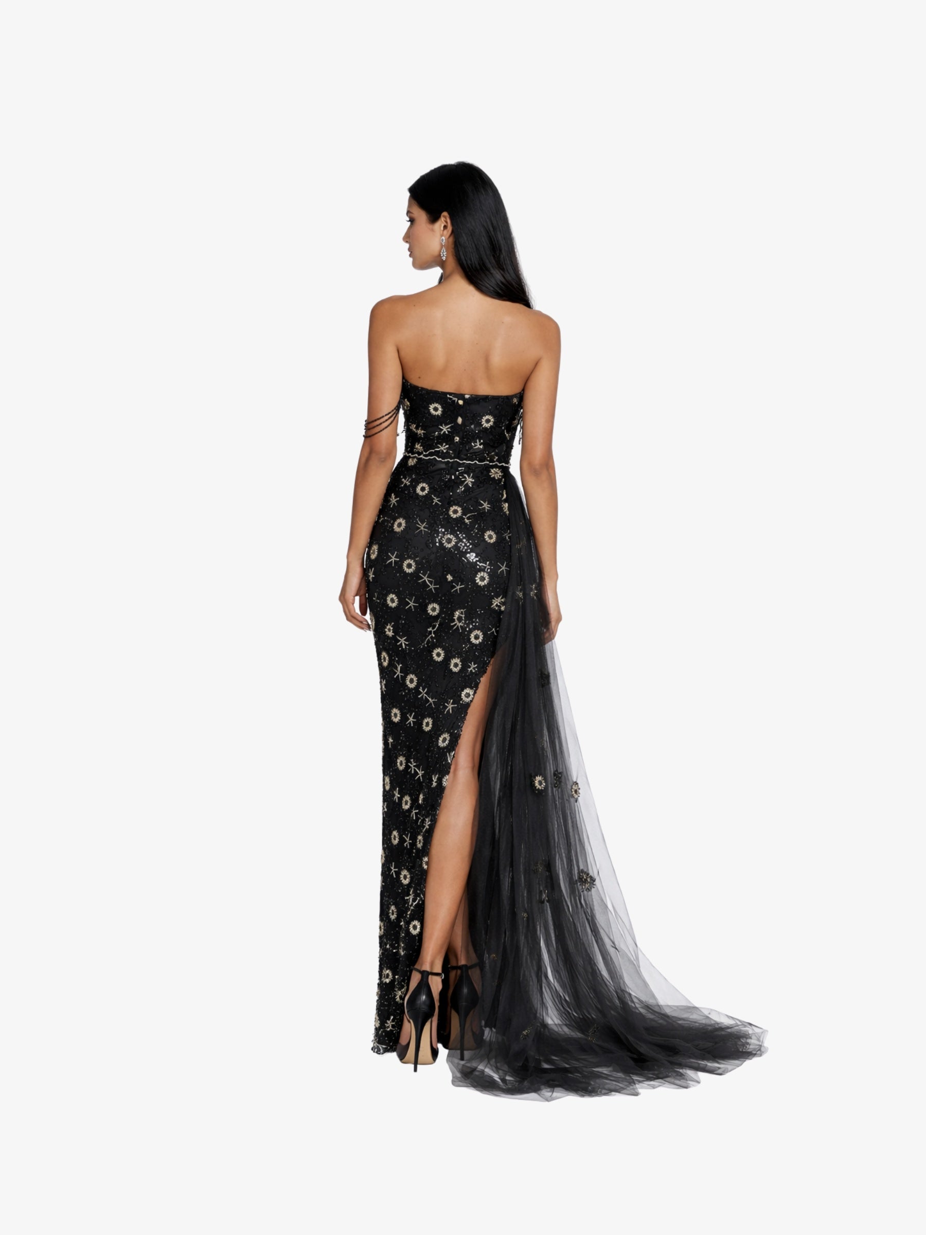 Rochie Lunga cu Cristale "Ava", Negru