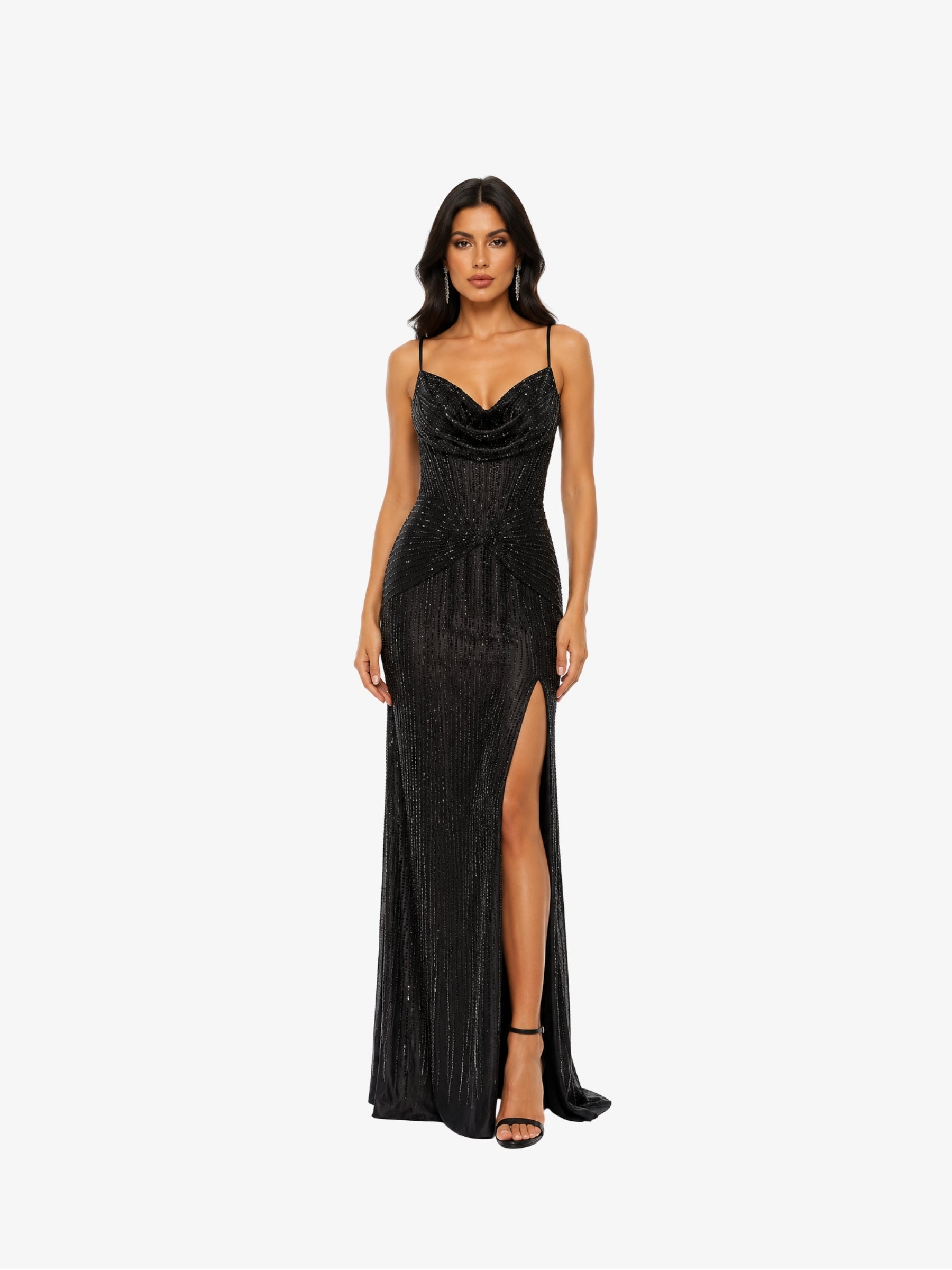 Rochie Lunga “Dolores”, Negru cu Cristale