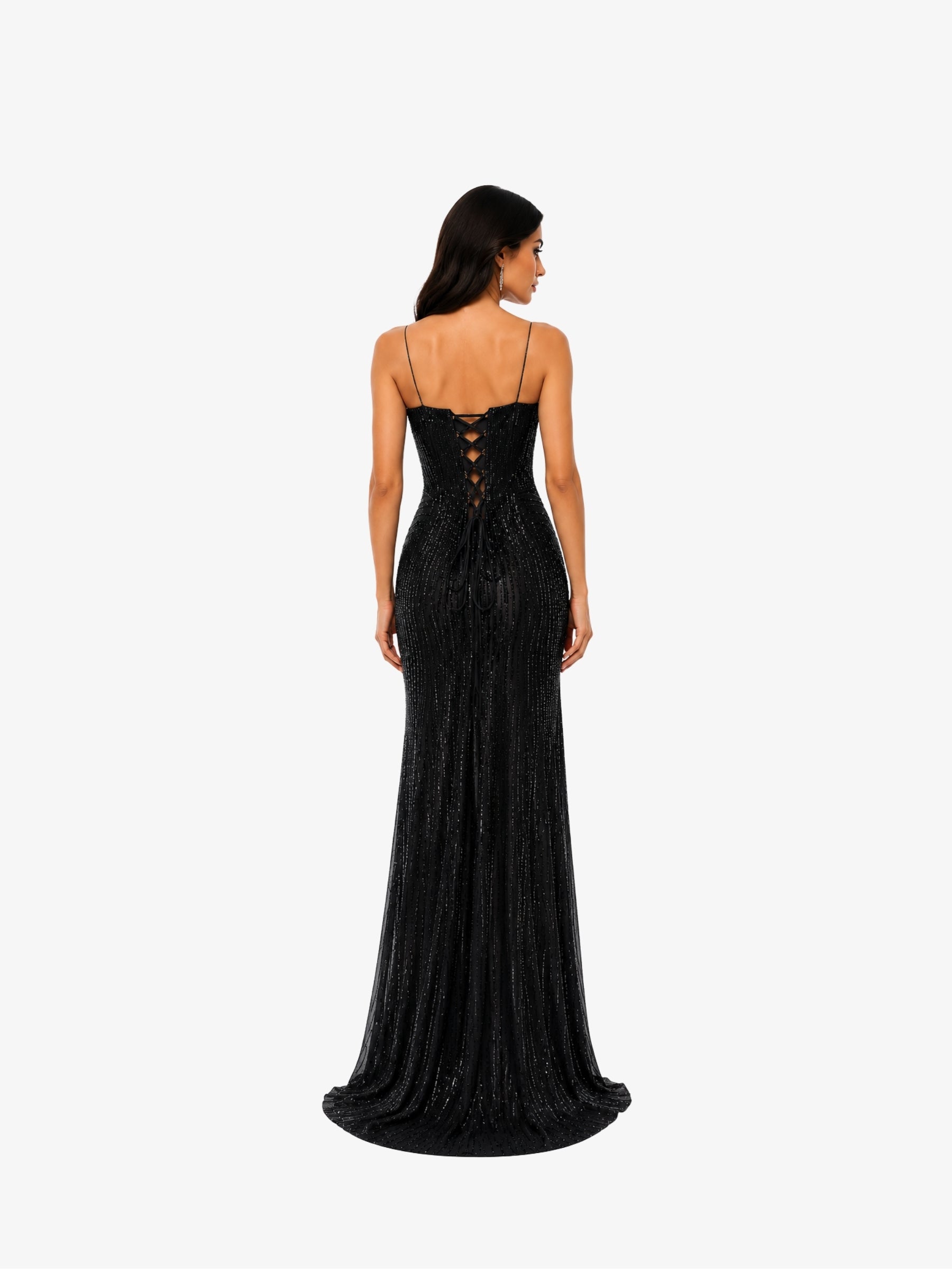 Rochie Lunga “Dolores”, Negru cu Cristale