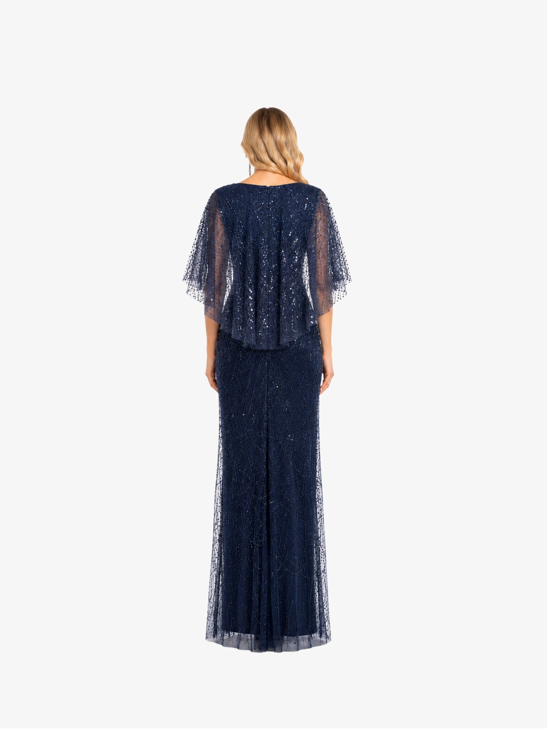 Rochie Lunga “Odette” cu aplicatii, Bleumarin