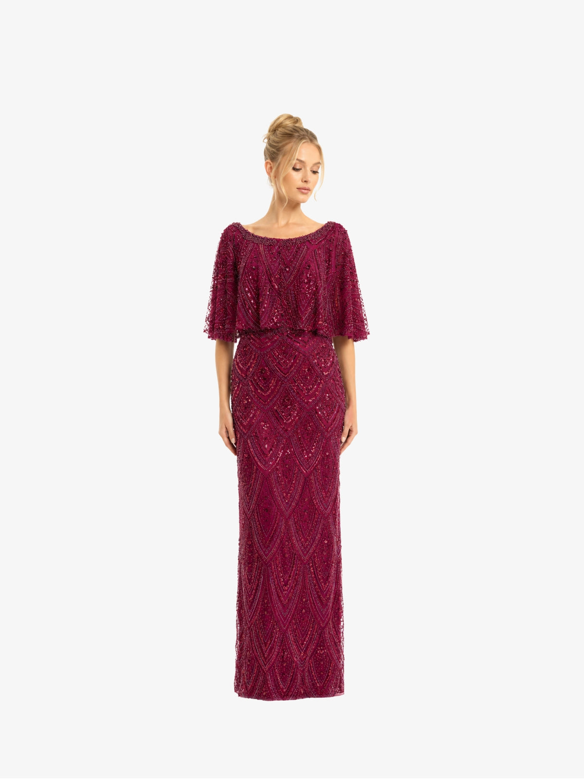 Rochie Lunga “Rivoli” cu pietre, Burgundy