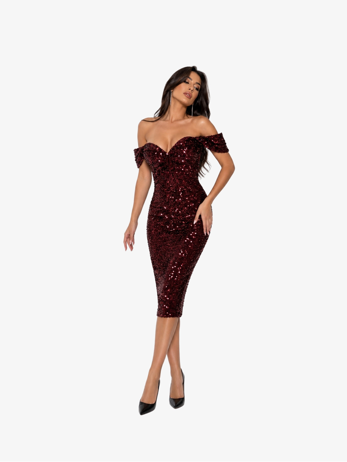 Rochie Scurta “Selene” cu paiete, Burgundy