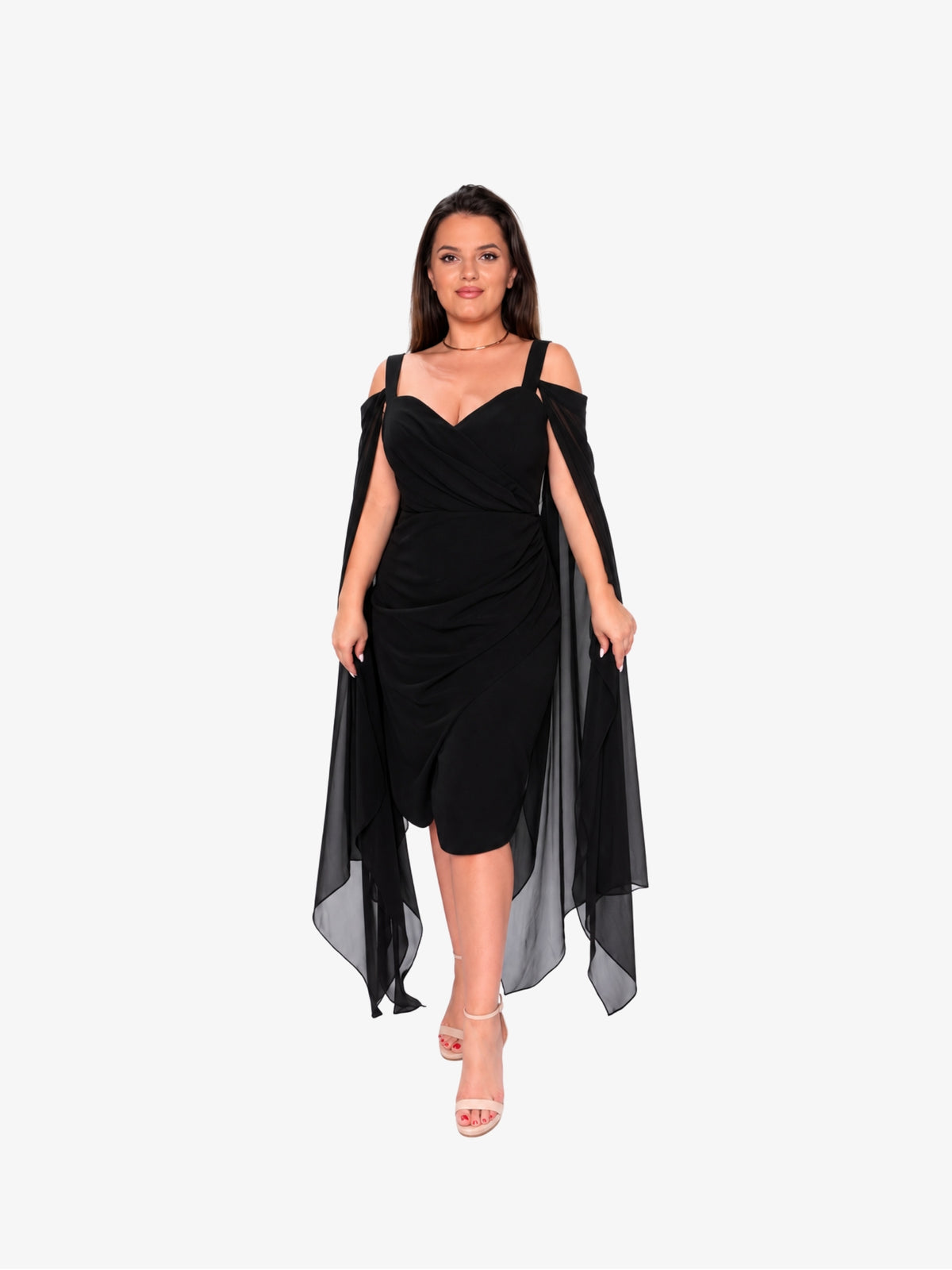 Rochie Midi cu maneci din Voal “Estera” Negru