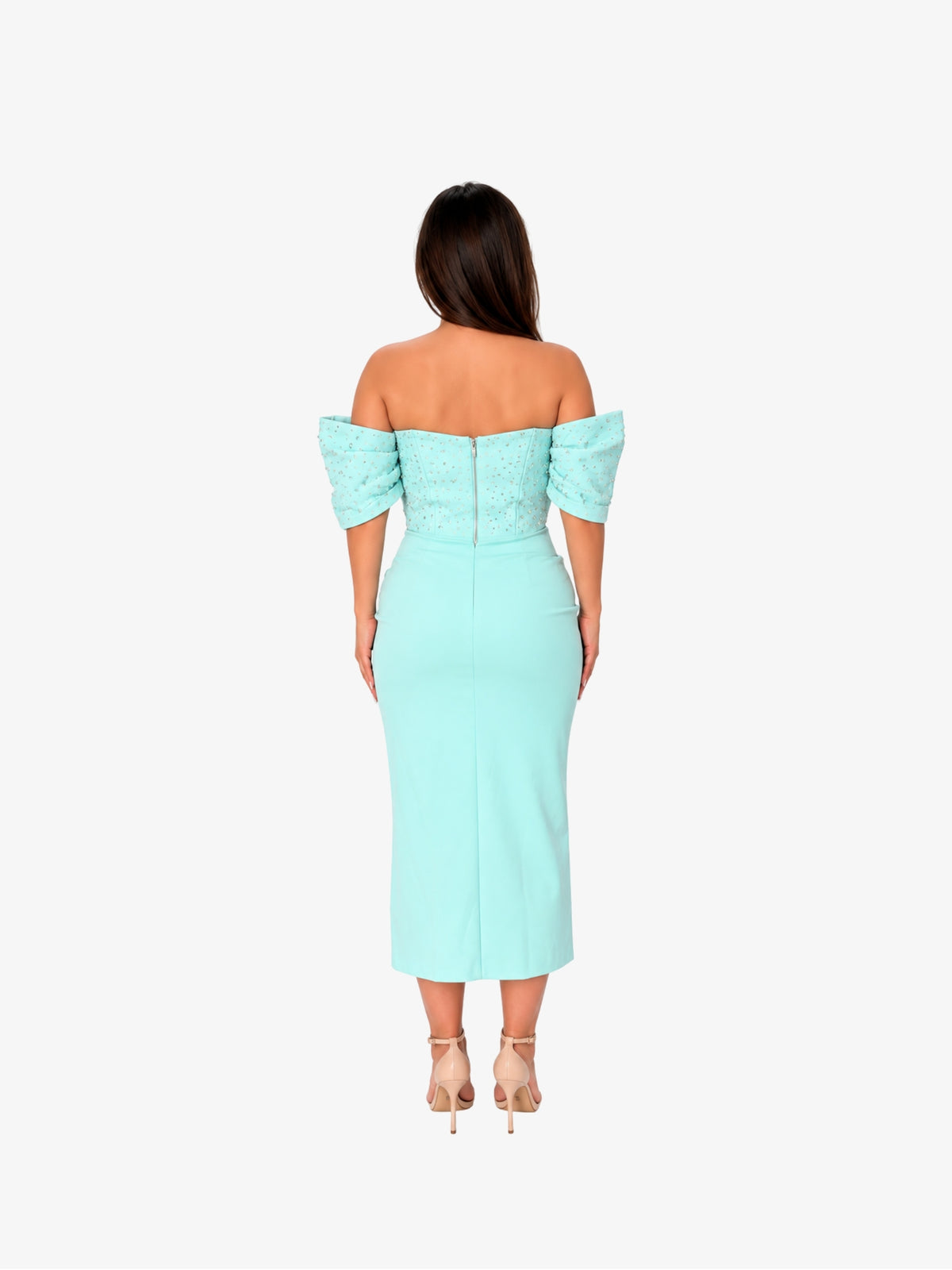 Rochie Midi cu perle “Jasmine”, Aqua