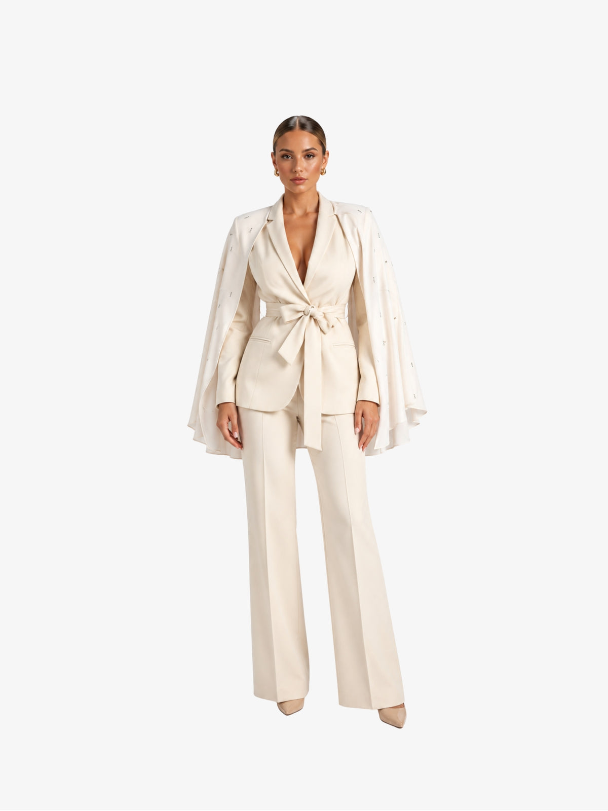 Costum Elegant “Douquesa” cu Capa detasabila, Bej