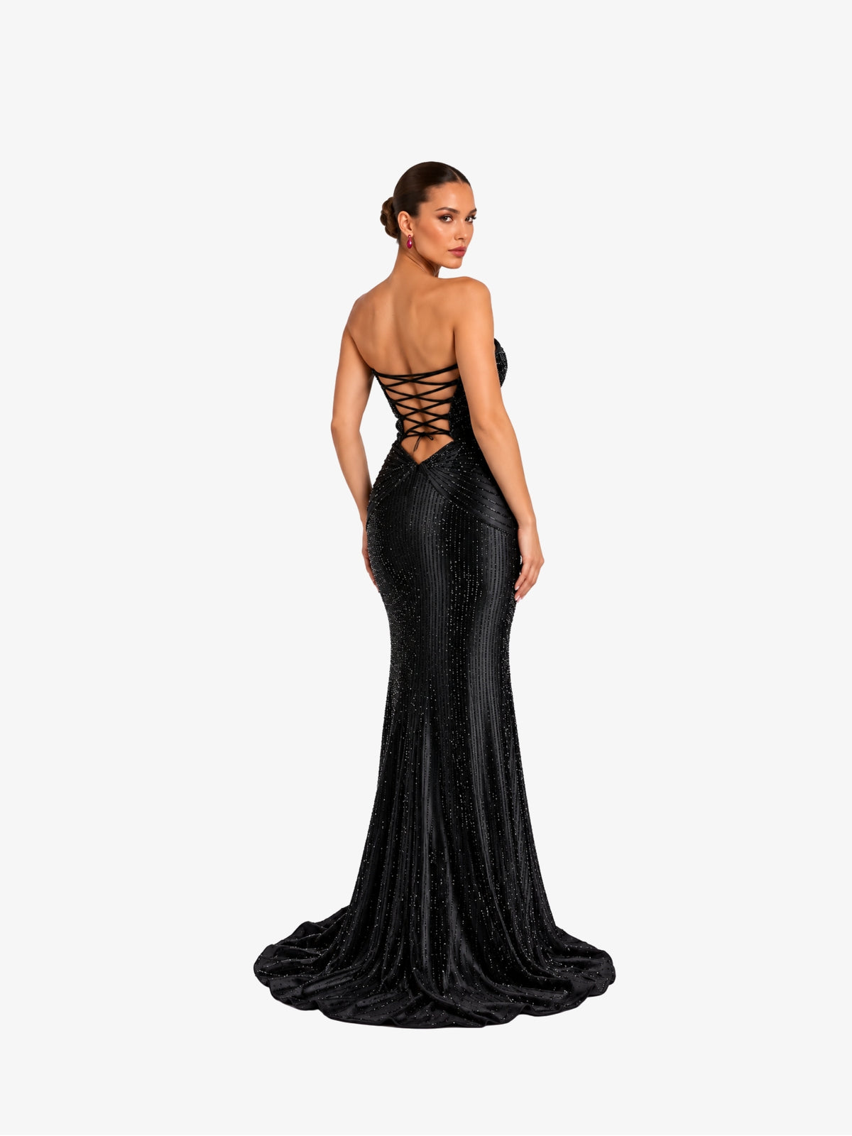 Rochie Lunga “Dolores”, Negru cu Cristale