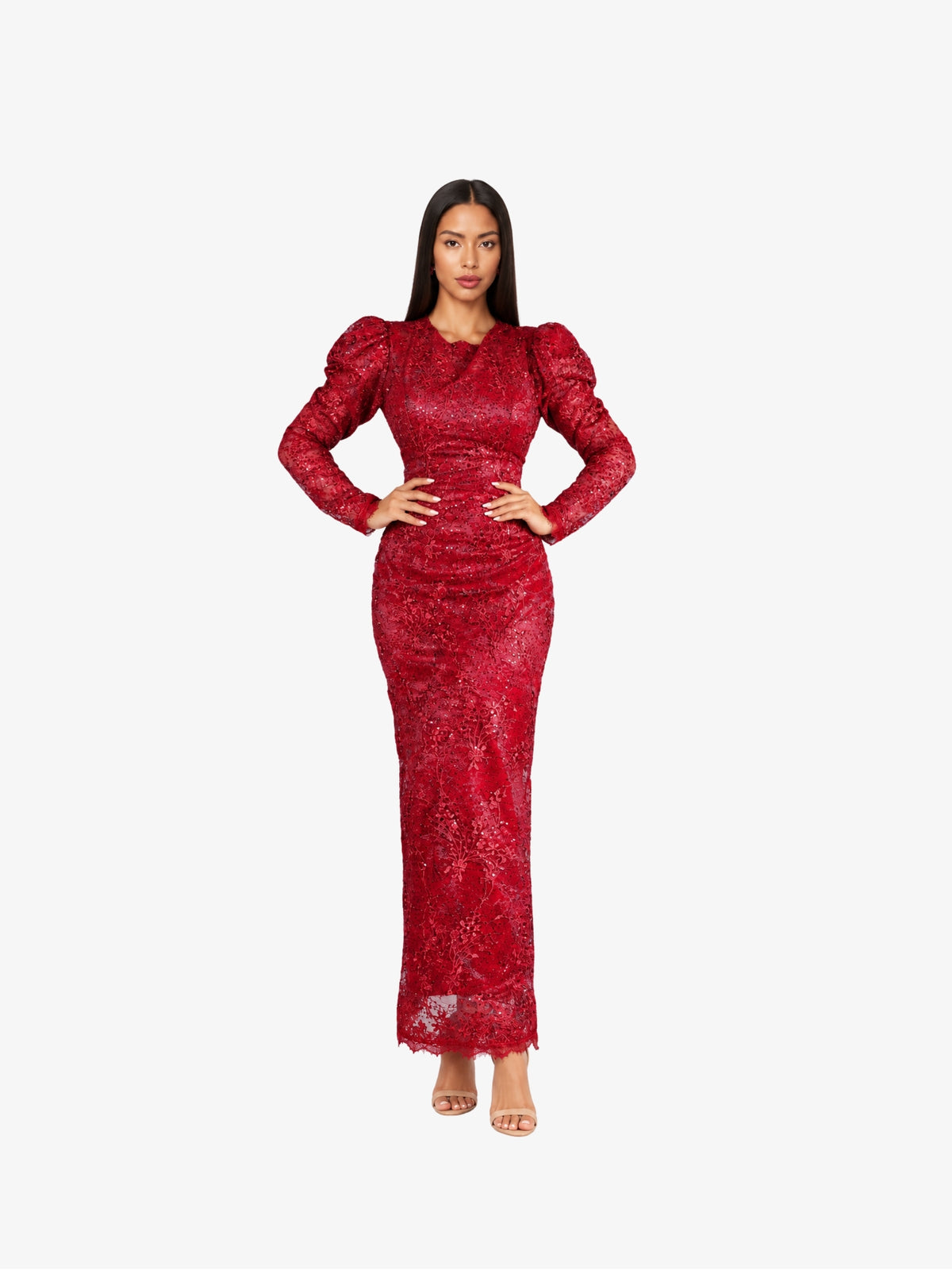 Rochie Midi cu Dantela “Haziran”, Rosu