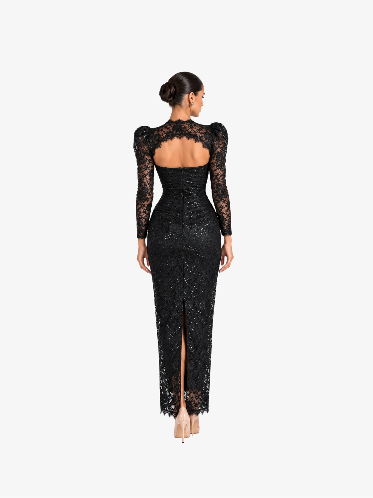 Rochie Midi cu Dantela “Haziran”, Negru