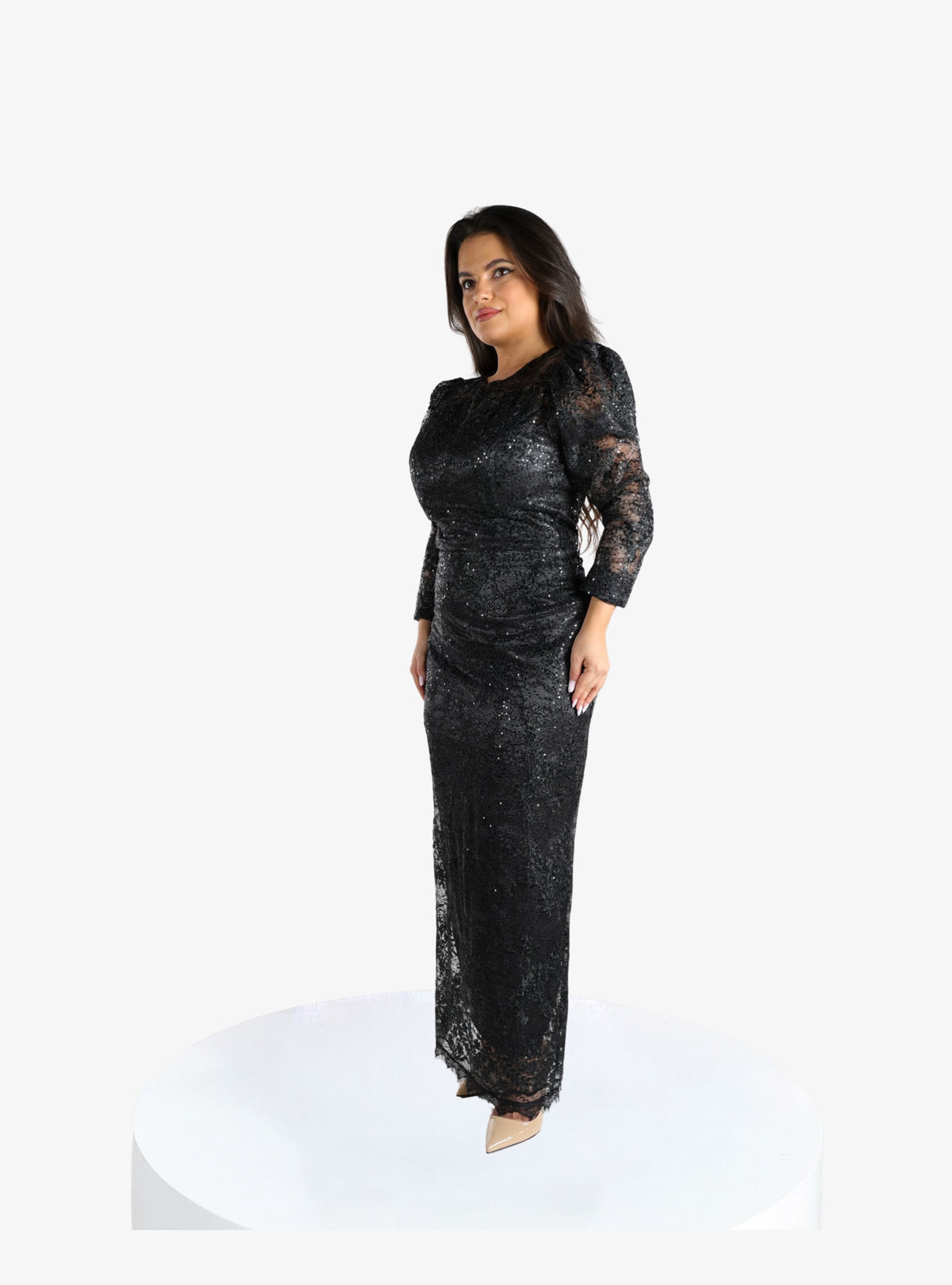 Rochie Midi cu Dantela “Haziran”, Negru