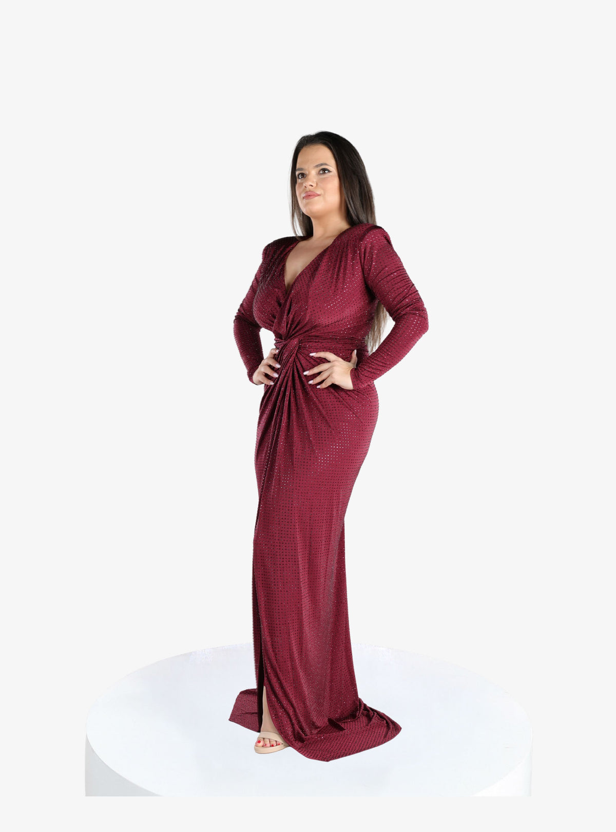 Rochie Eleganta cu Cristale “Maura”, Burgundy