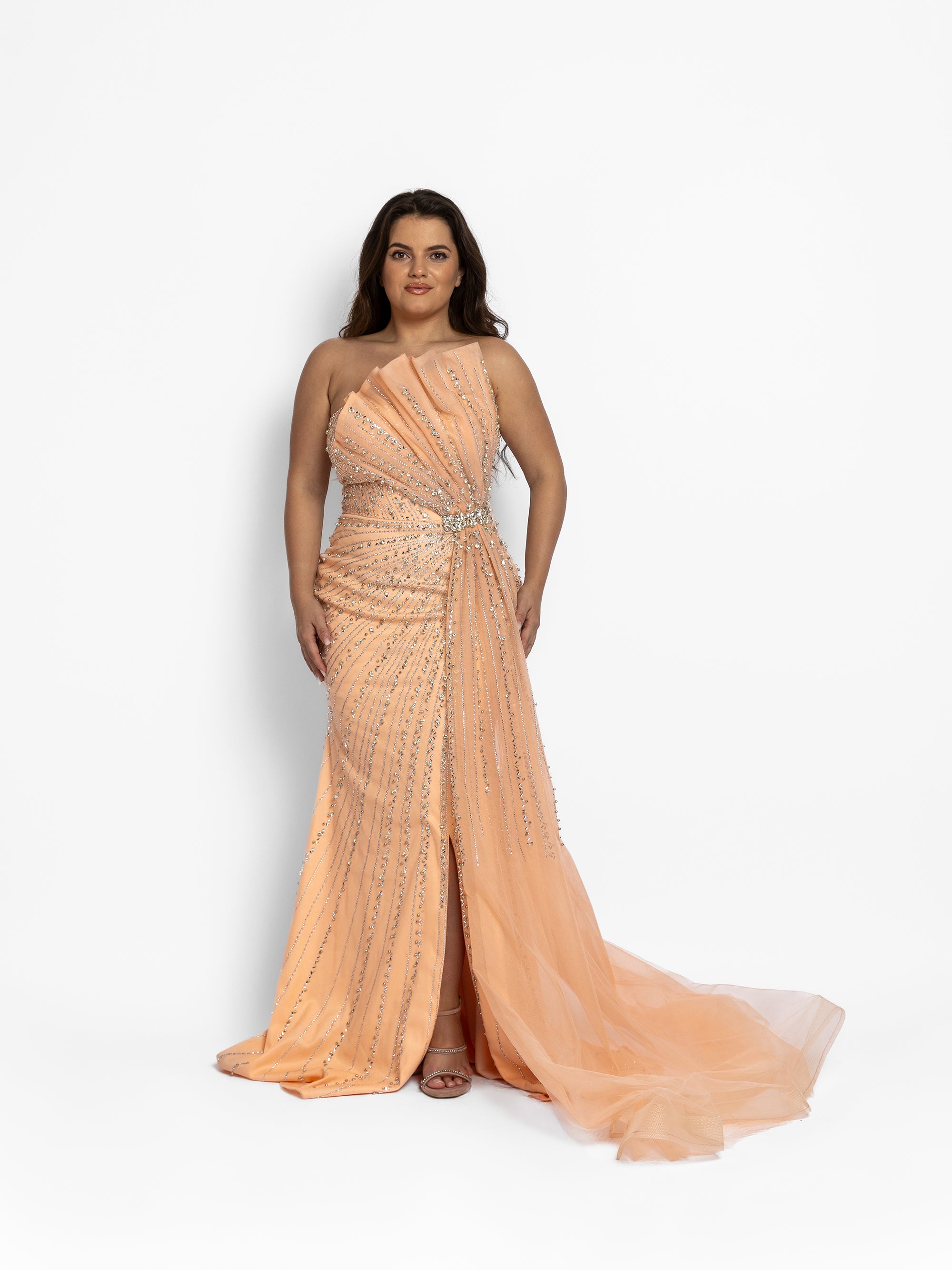 Rochie Lunga cu Trena "Velorya Luxury", Bej