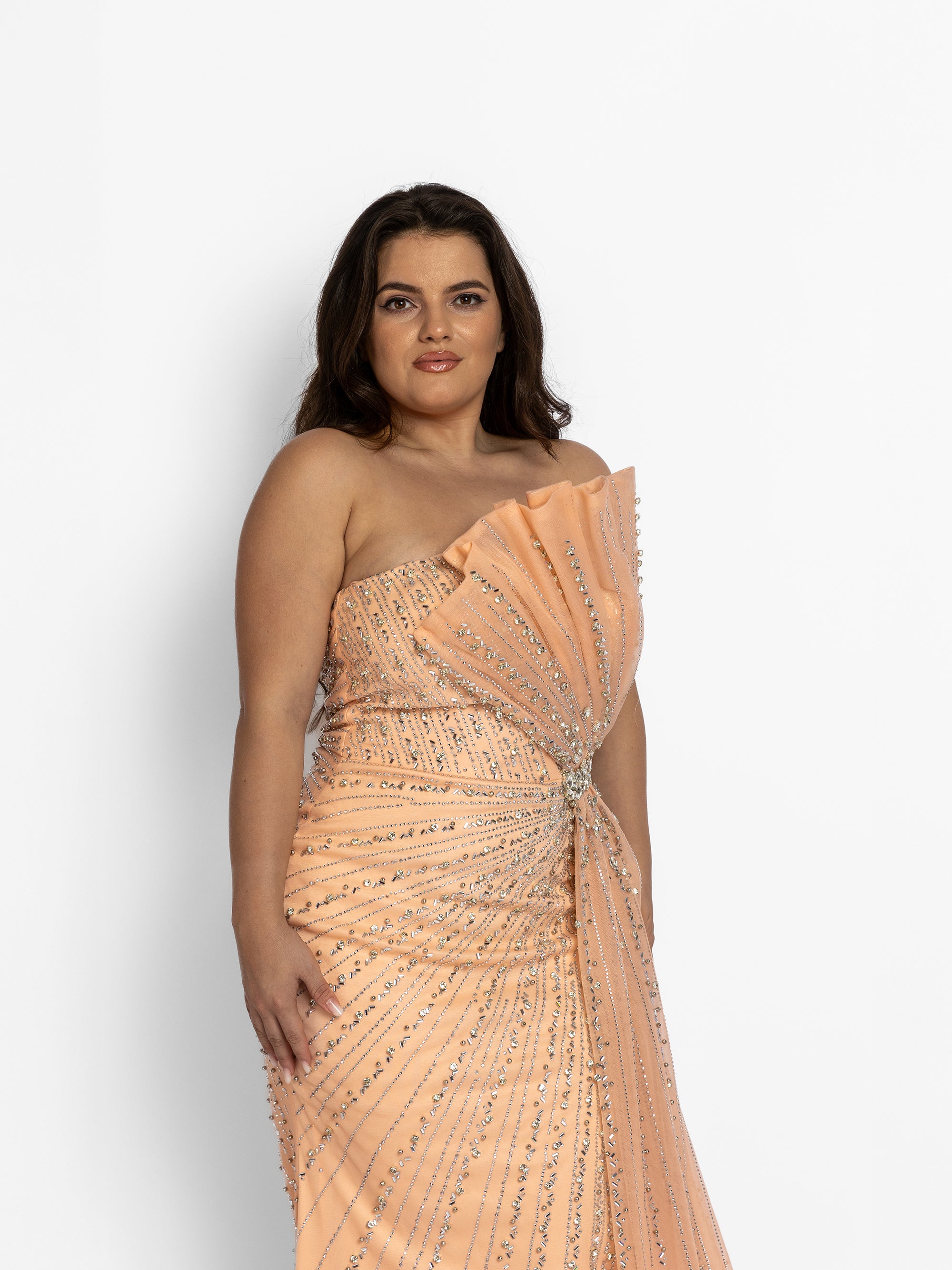 Rochie Lunga cu Trena "Velorya Luxury", Bej