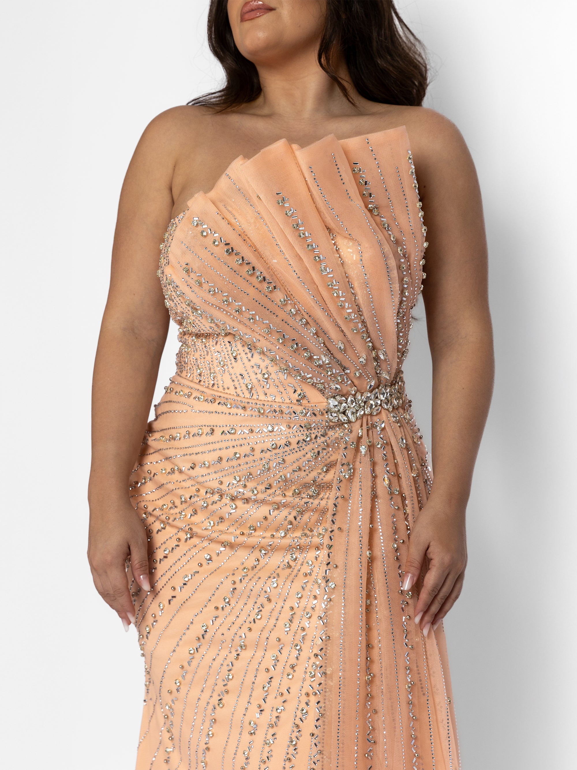 Rochie Lunga cu Trena "Velorya Luxury", Bej