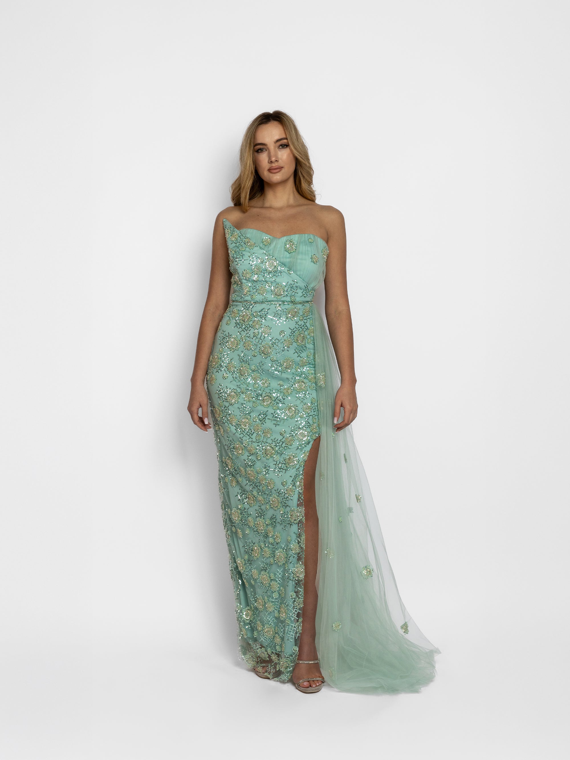 Rochie Lunga din Tafta Moale "Ava", Turcoaz