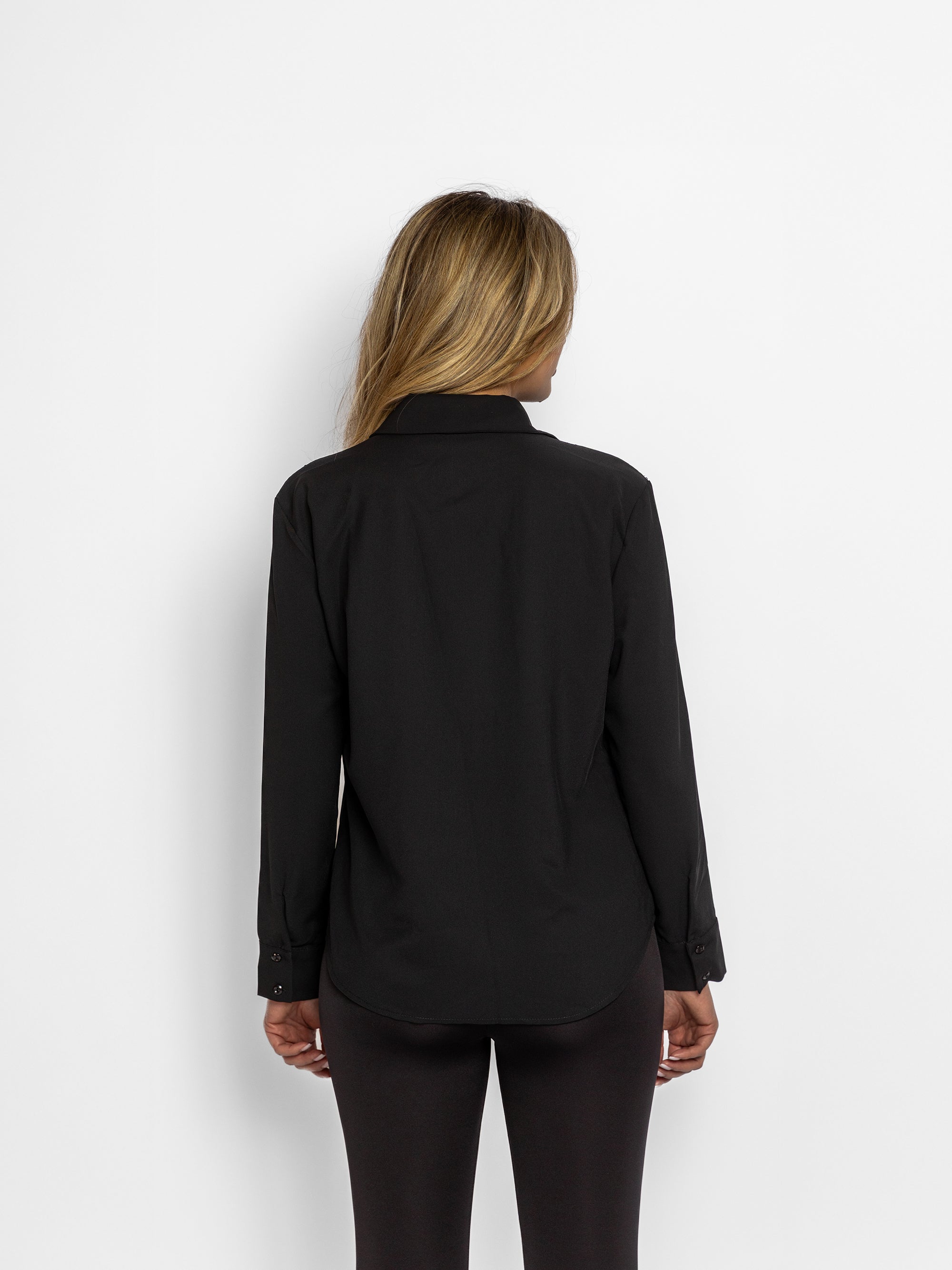 Camașă cu decolteu in V din Bumbac si Paiete "Elly", Neagra