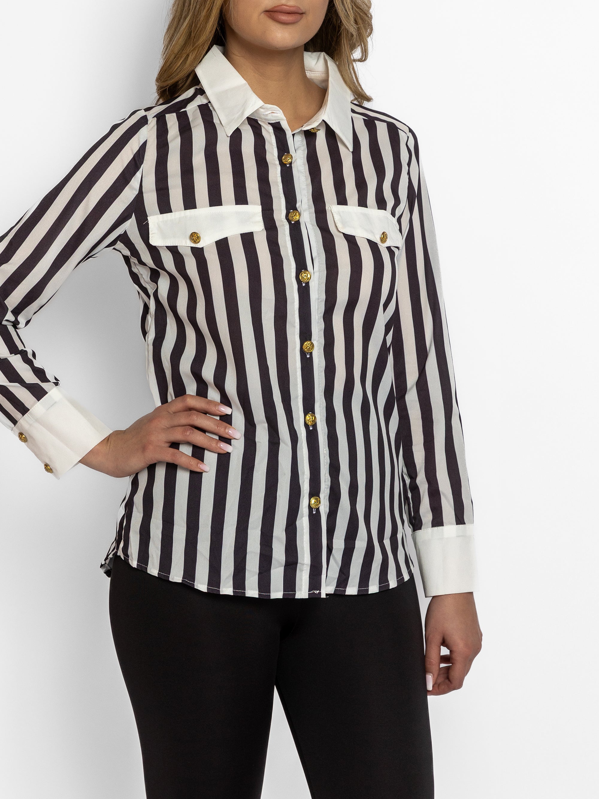 Camasa din Bumbac "Liana", Alb si Negru