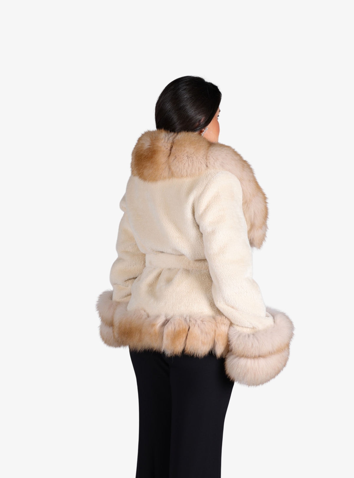 Haina din Blana Alcantara, accesorizata cu Blana de Vulpe, Champagne