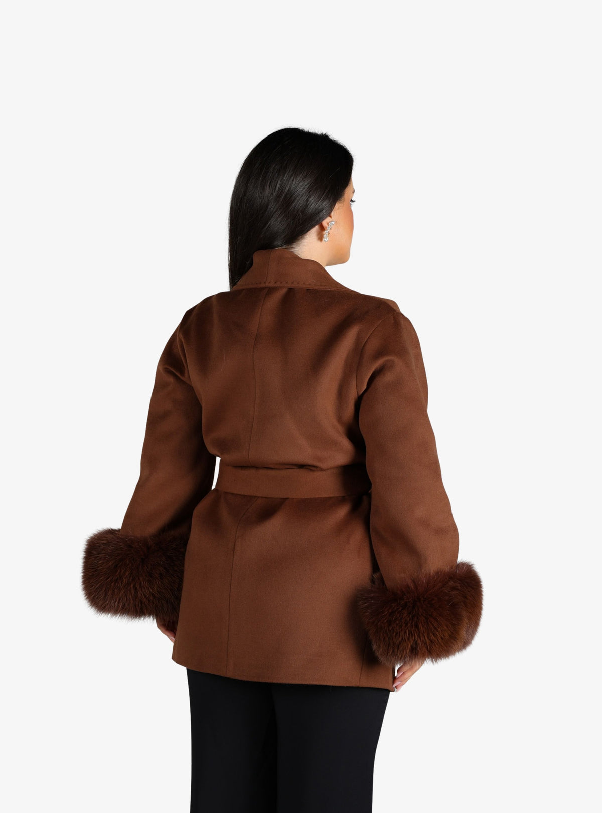 Haina din Casmir cu Blana de Vulpe Naturala, Caramel