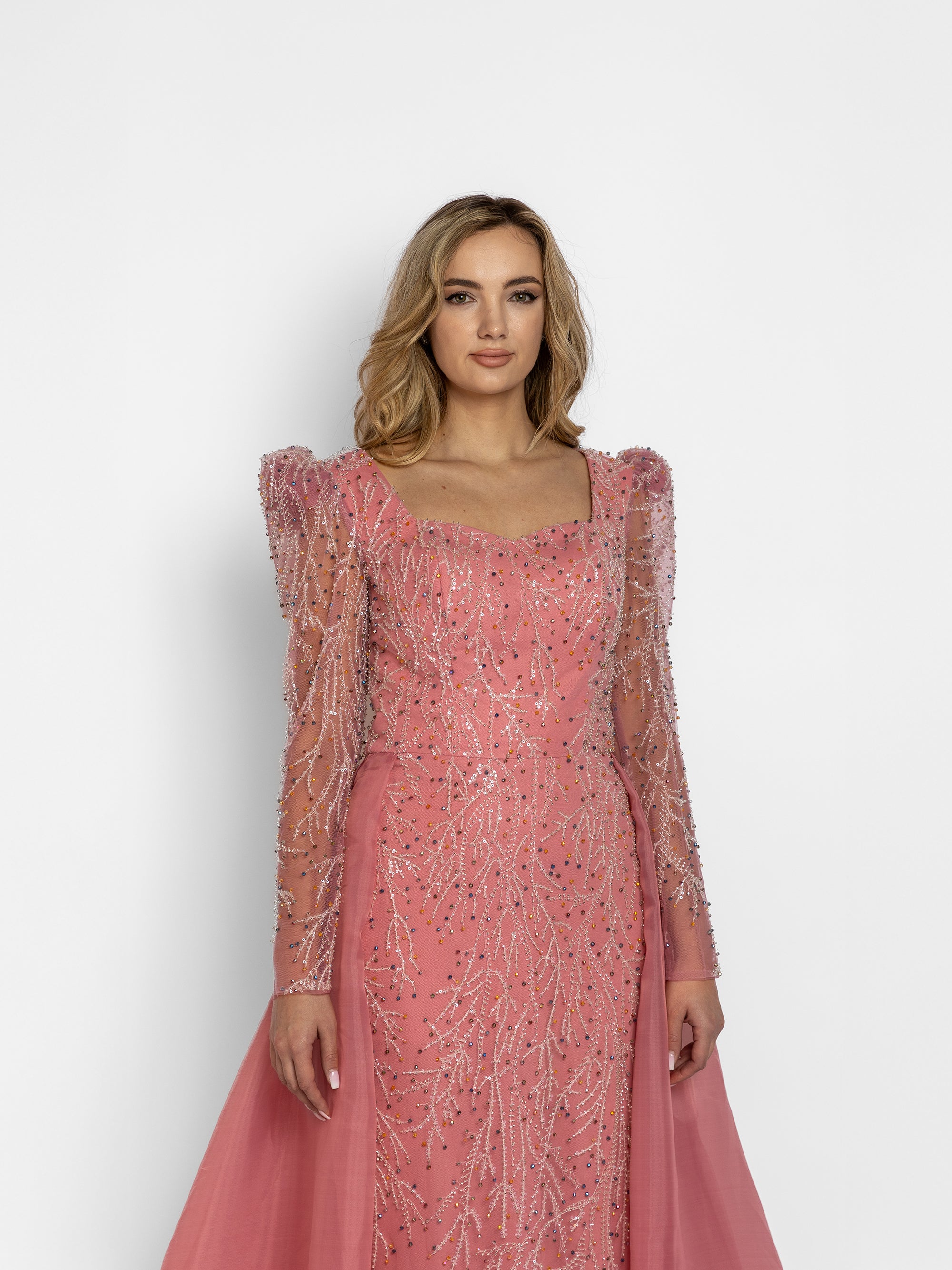 Rochie Lunga cu Trena "Jade", Roz