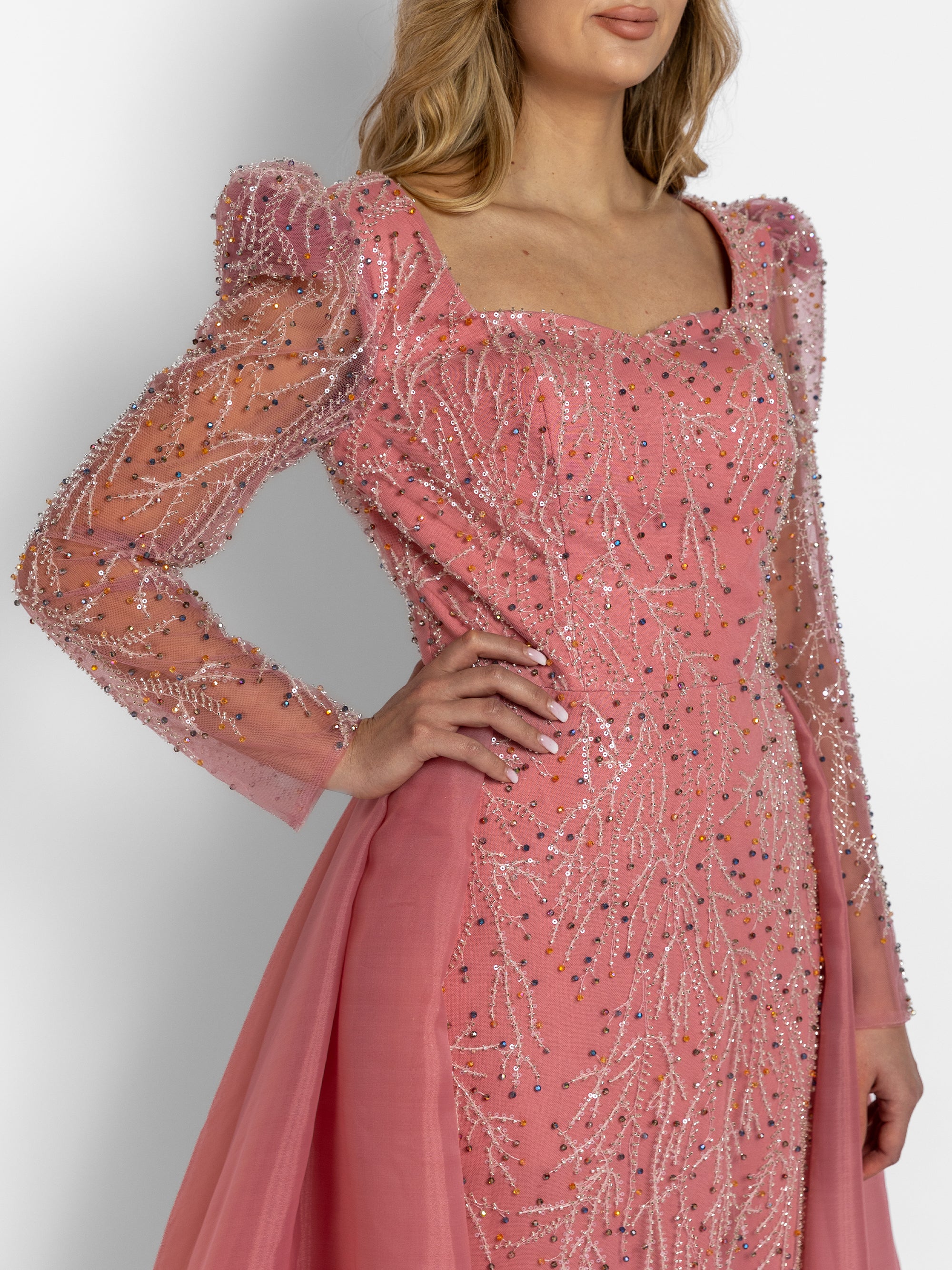 Rochie Lunga cu Trena "Jade", Roz