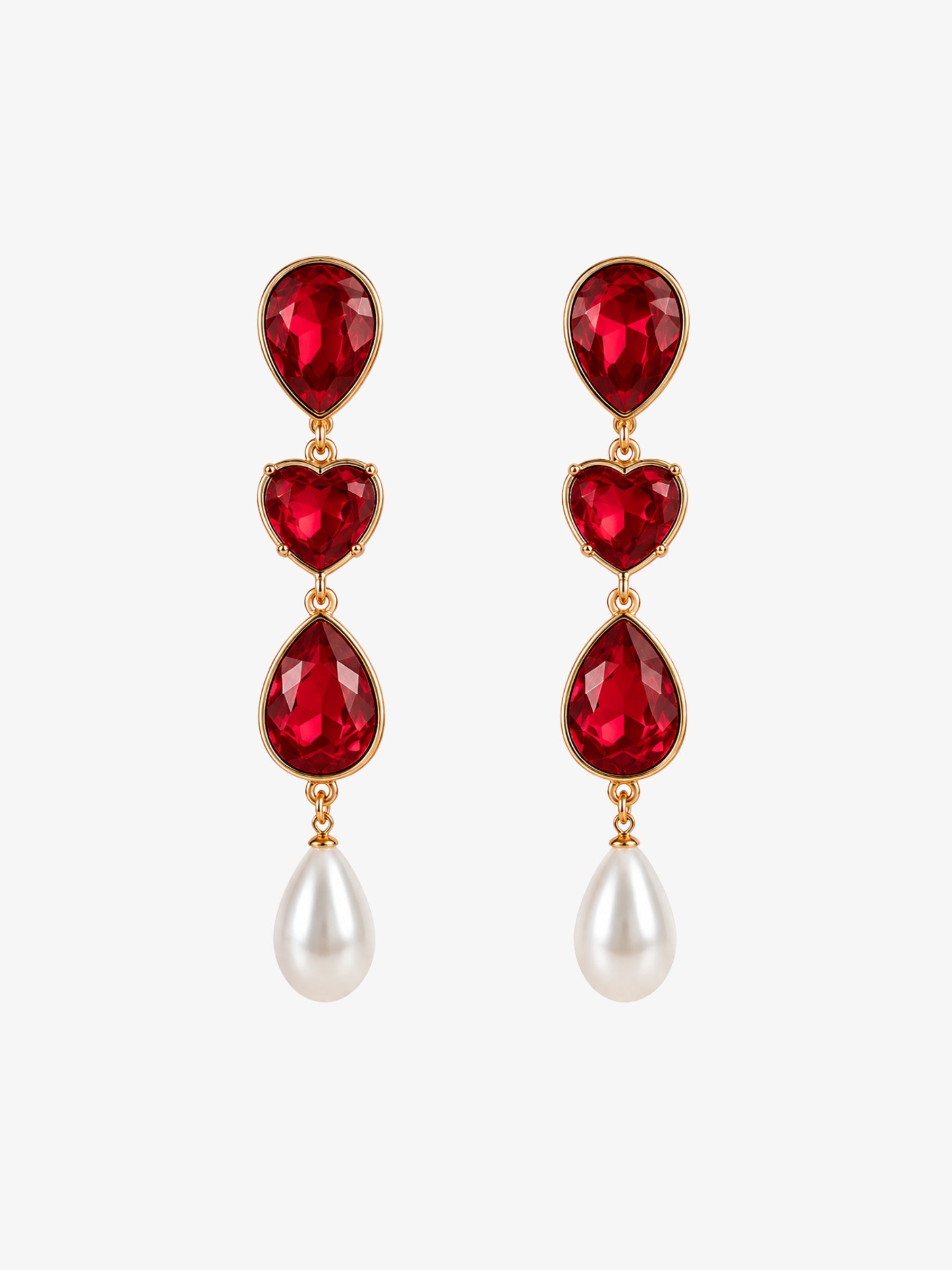 Cercei Luxury “Royal Pearl”, cu Cristale Rosii