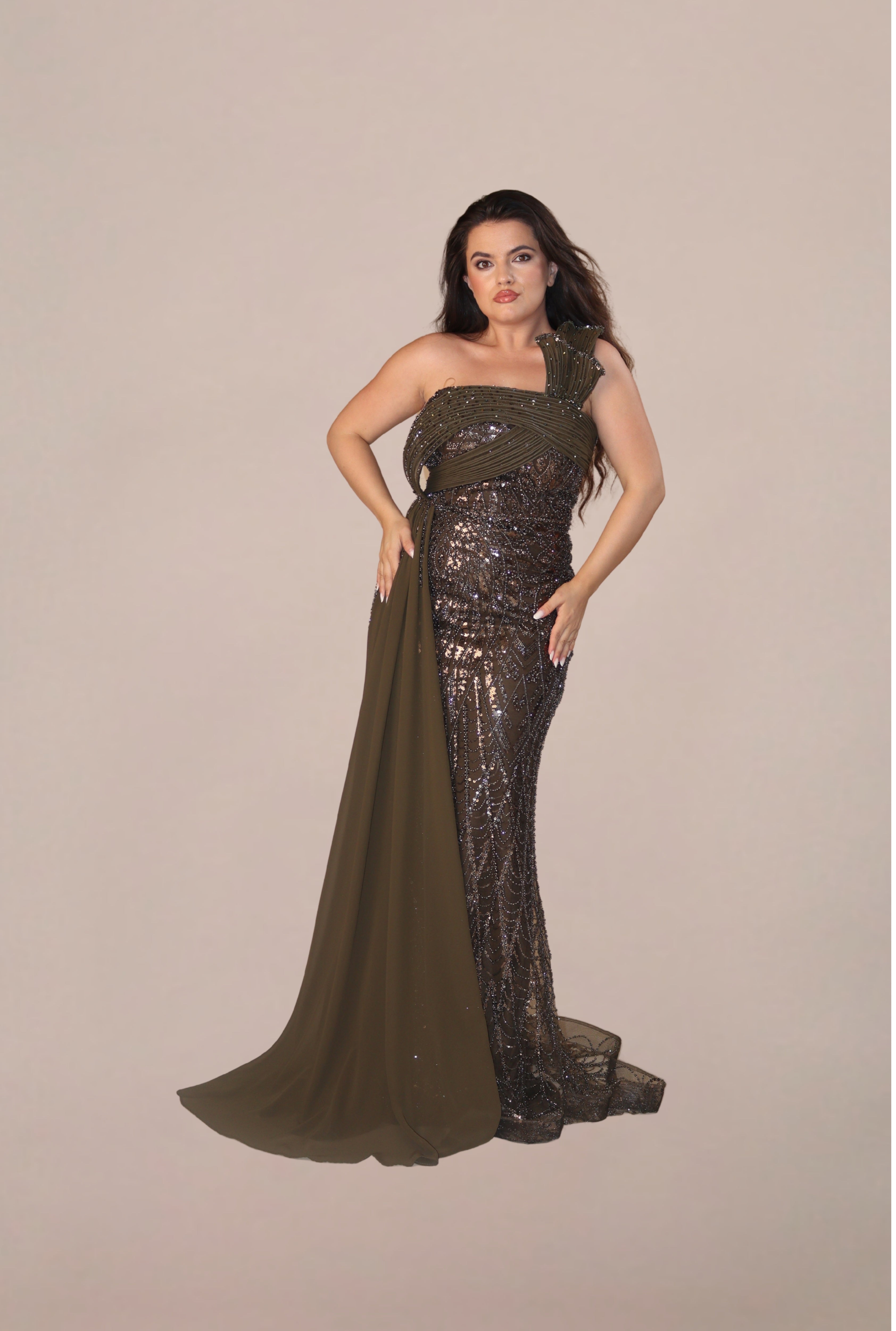 Rochie Luxury “Farya”, Verde Oliv Inchis