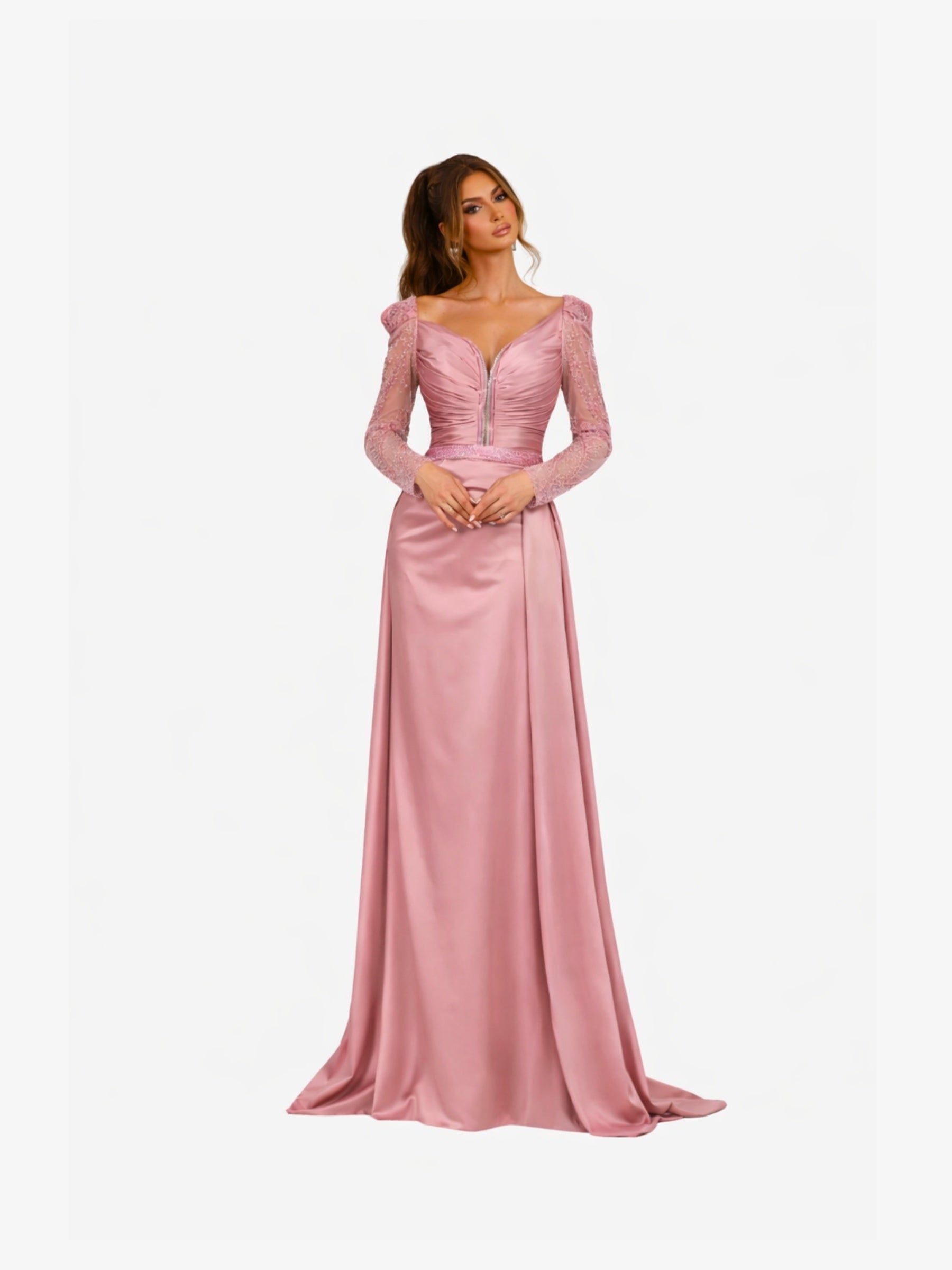 Rochie Lunga cu Trena "Aelya", Roz