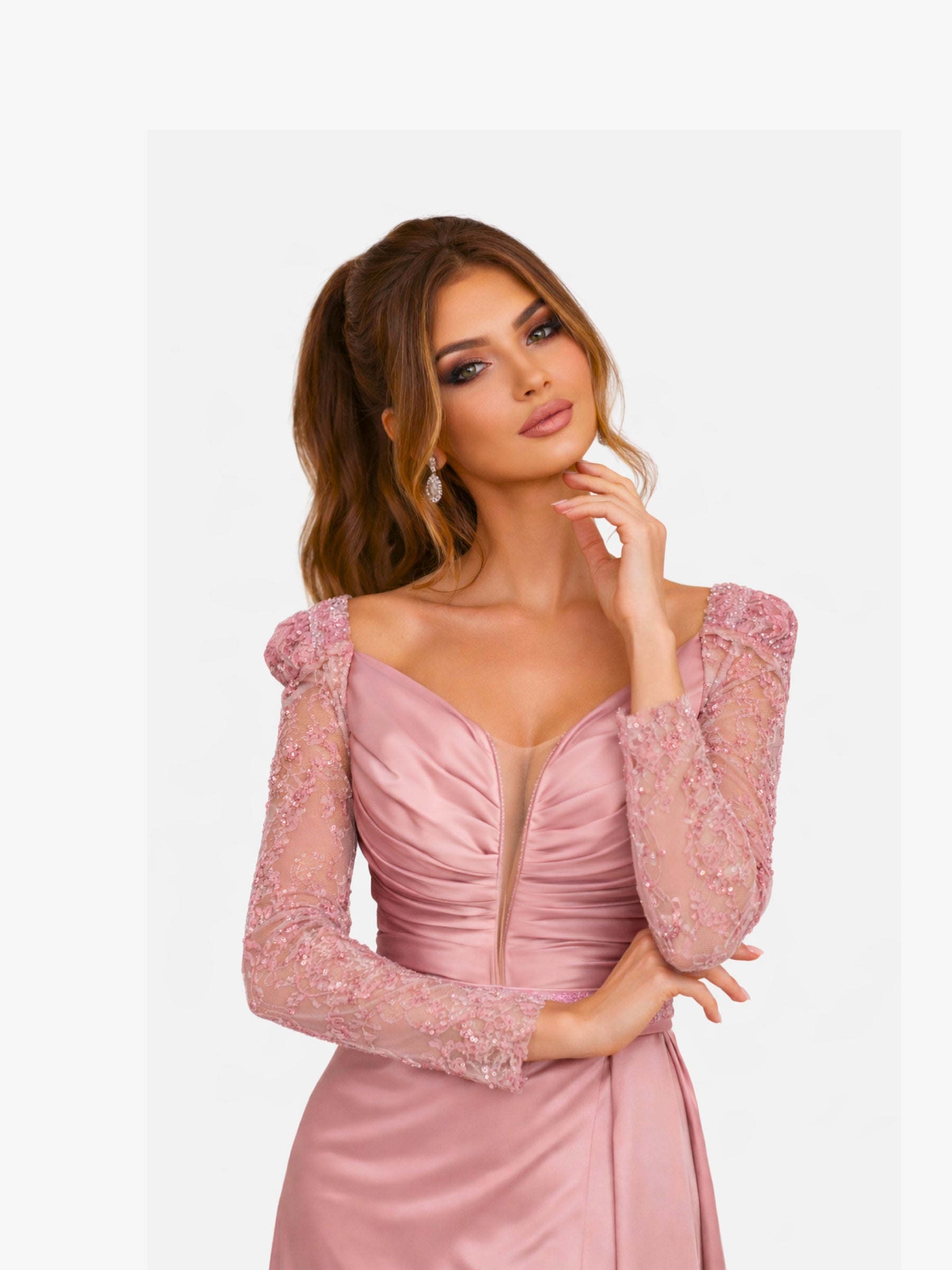Rochie Lunga cu Trena "Aelya", Roz