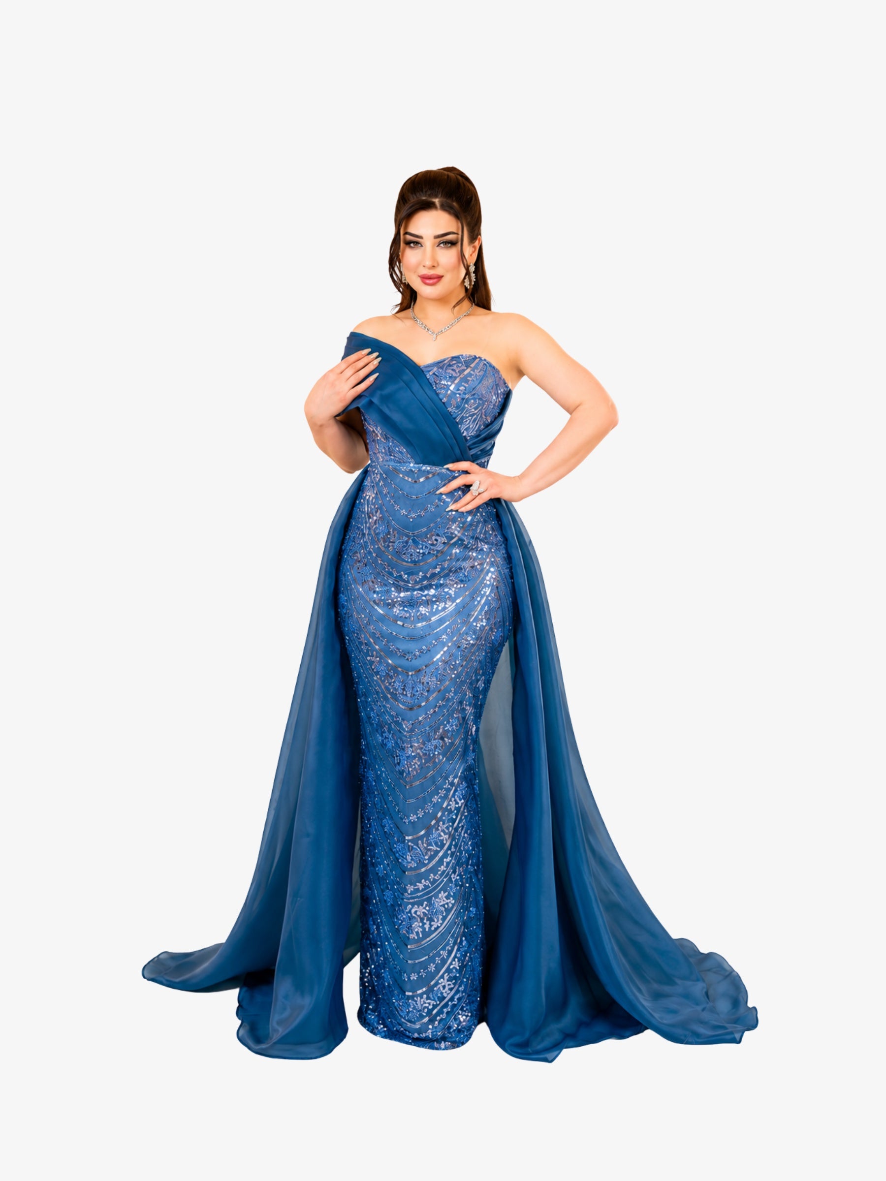 Rochie Lunga "Valentina", Albastru Petrol