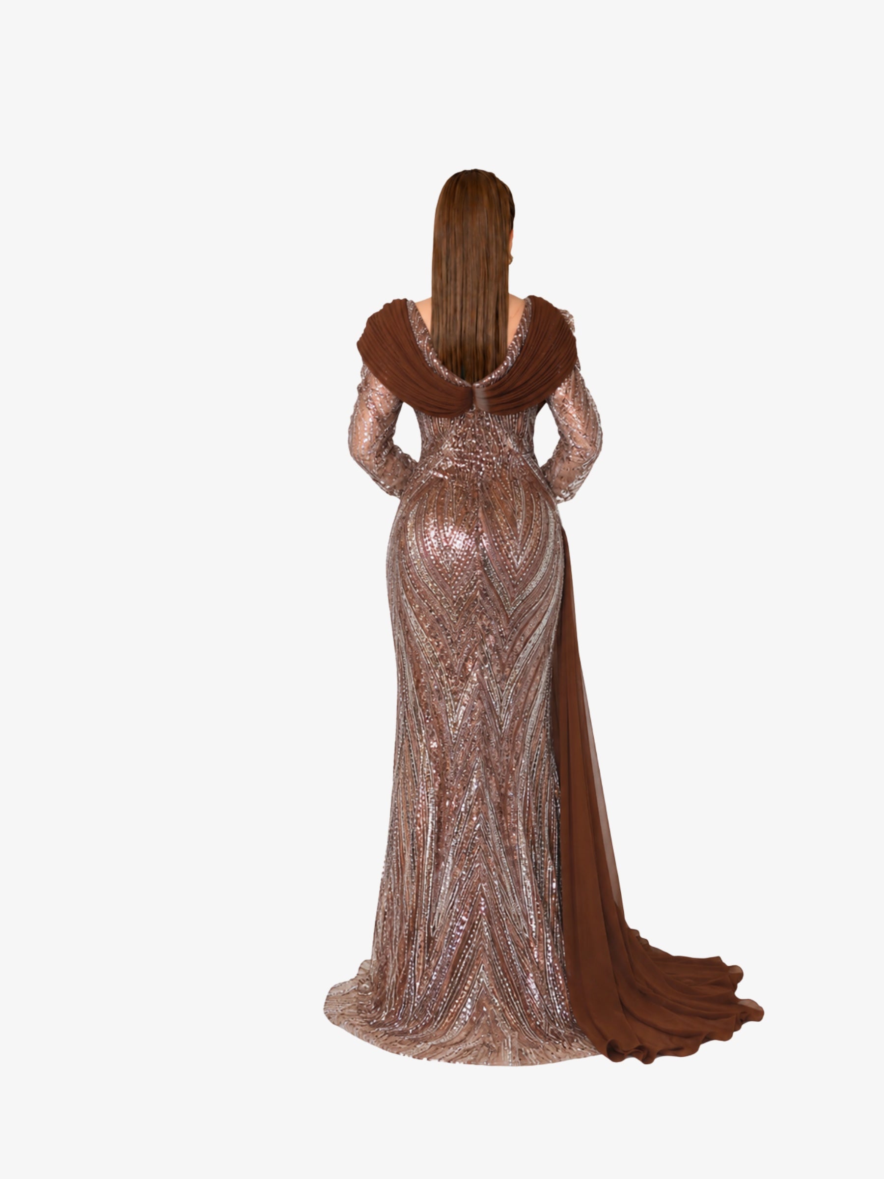 Rochie Lunga cu cristale “Calesta”, Maro
