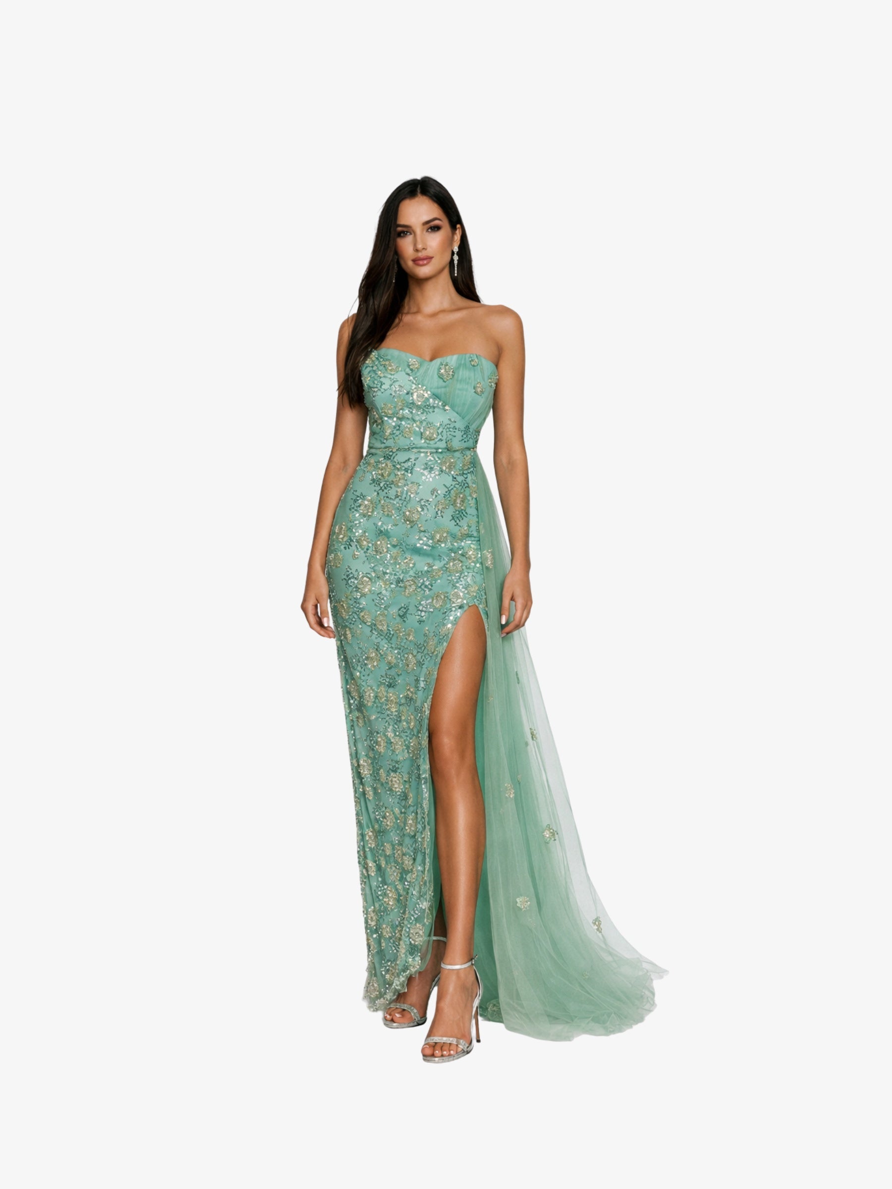 Rochie Lunga cu Cristale "Ava", Turcoaz