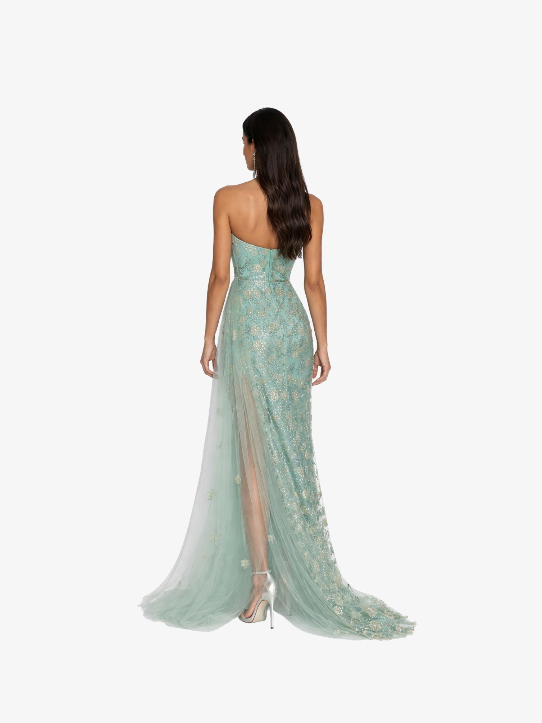 Rochie Lunga cu Cristale "Ava", Turcoaz