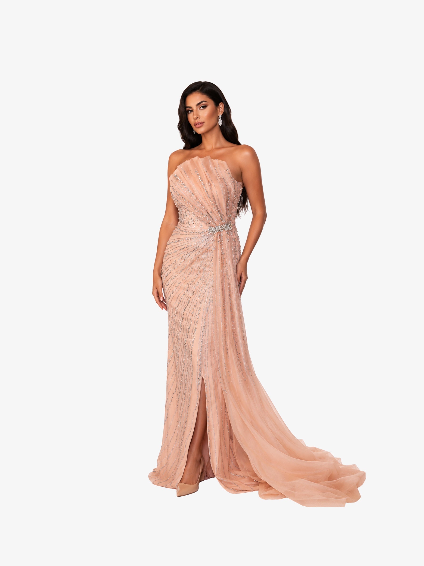Rochie Lunga cu Trena "Velorya Luxury", Bej