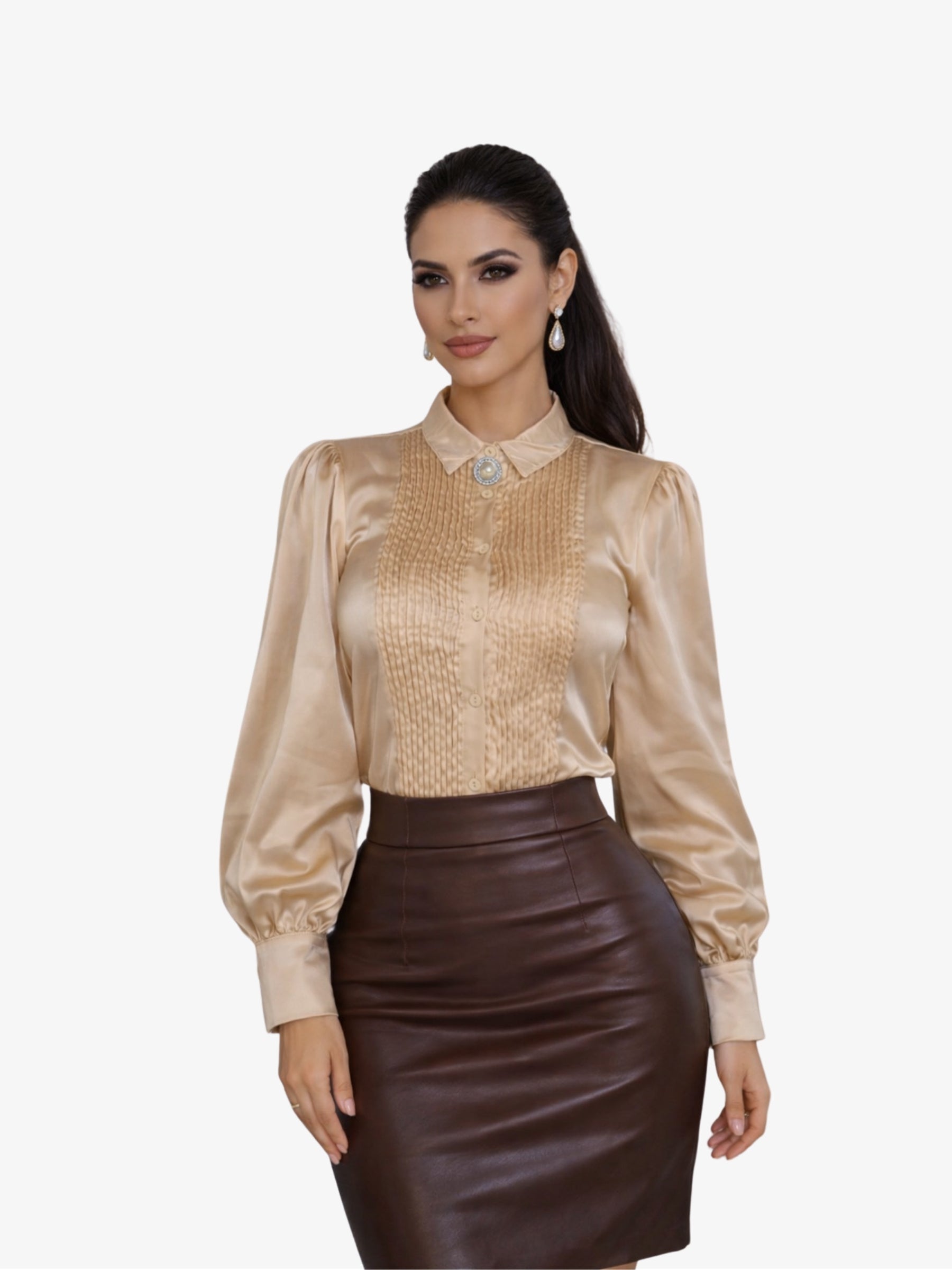 Camasa cu Brosa Aplicata din Bumbac "Reina", Bej