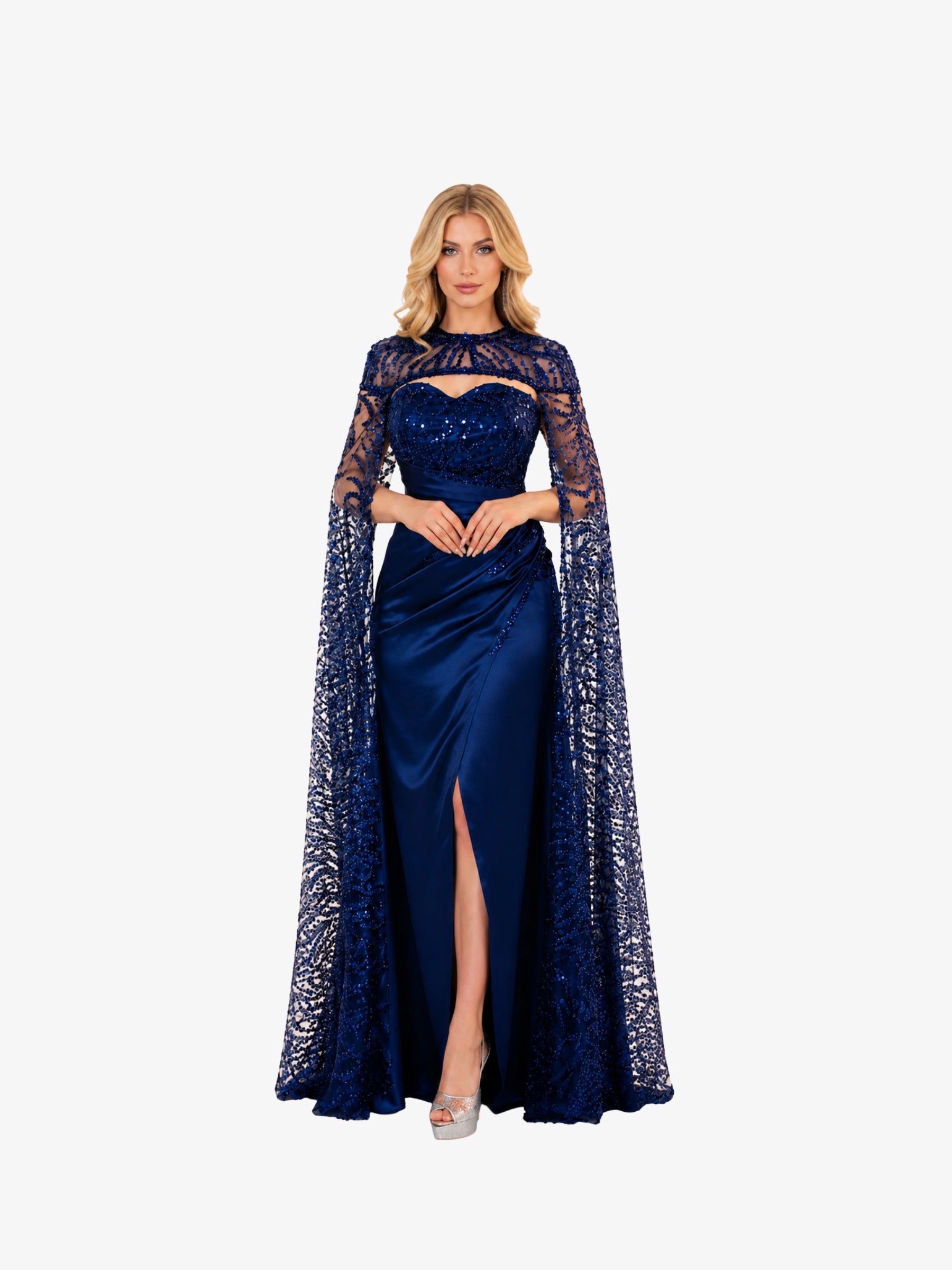 Rochie Lunga "Polina", Albastra cu Capa detasabila
