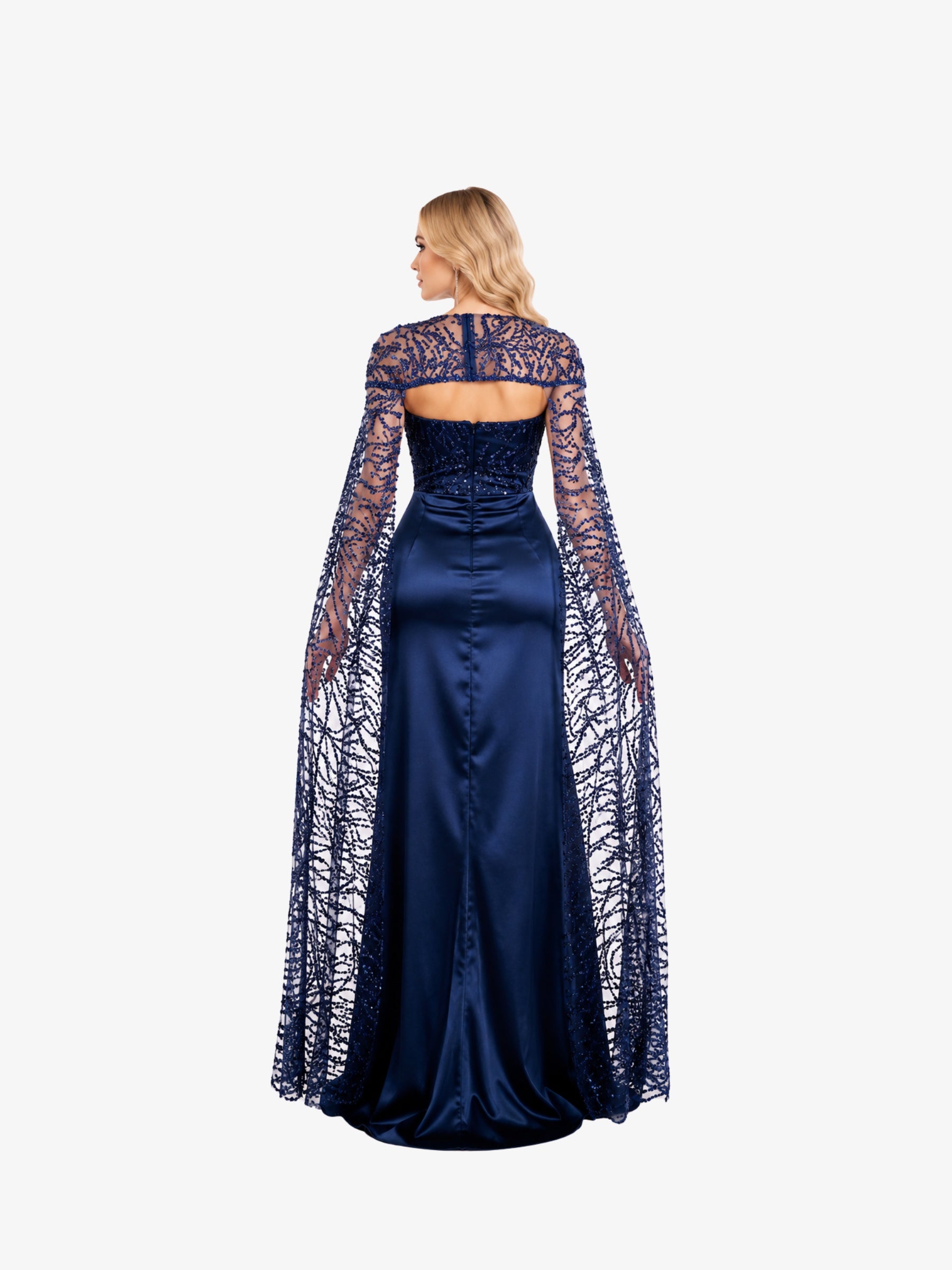 Rochie Lunga "Polina", Albastra cu Capa detasabila