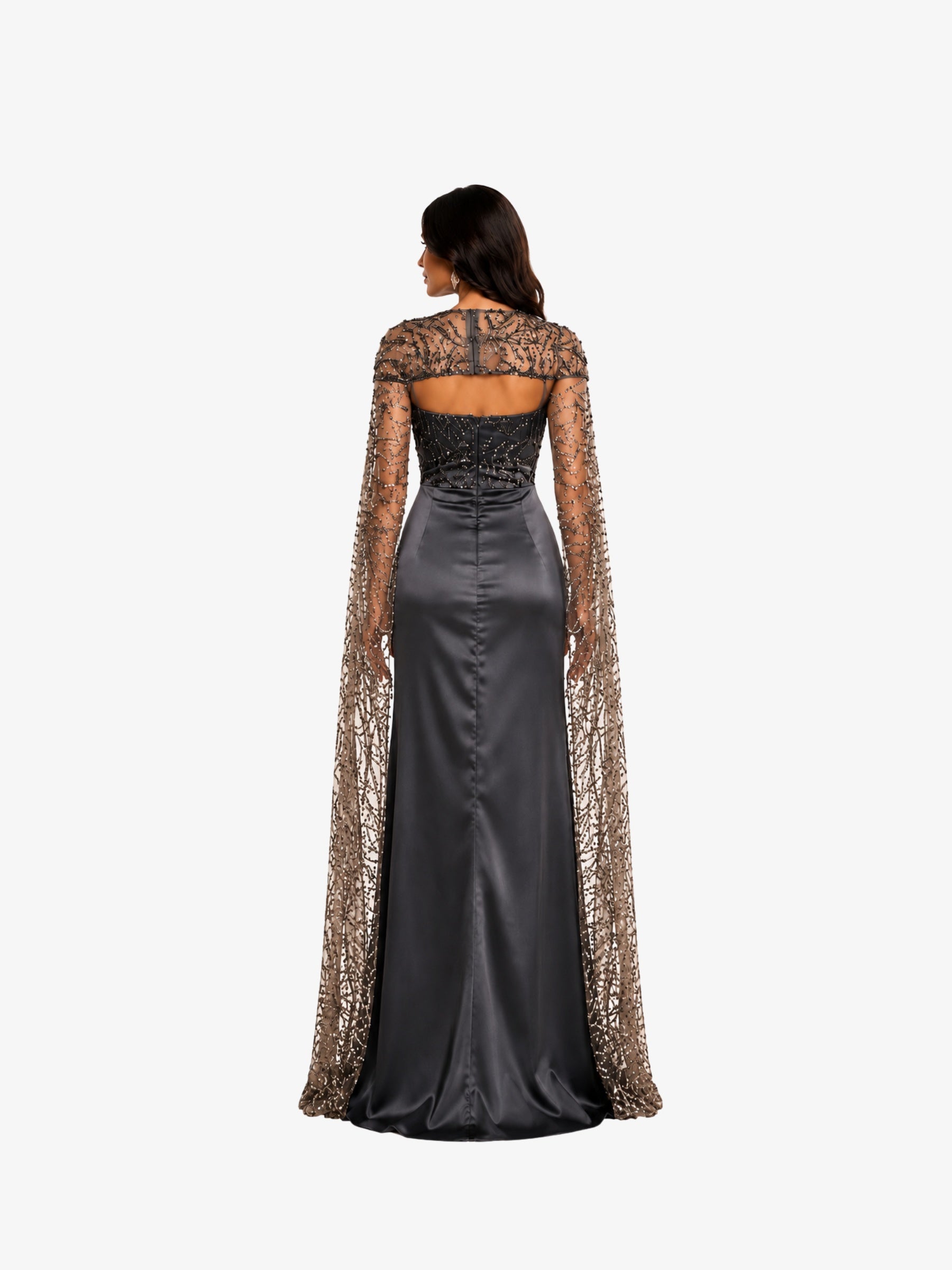 Rochie Lunga “Polina”, Gri cu Capa detasabila